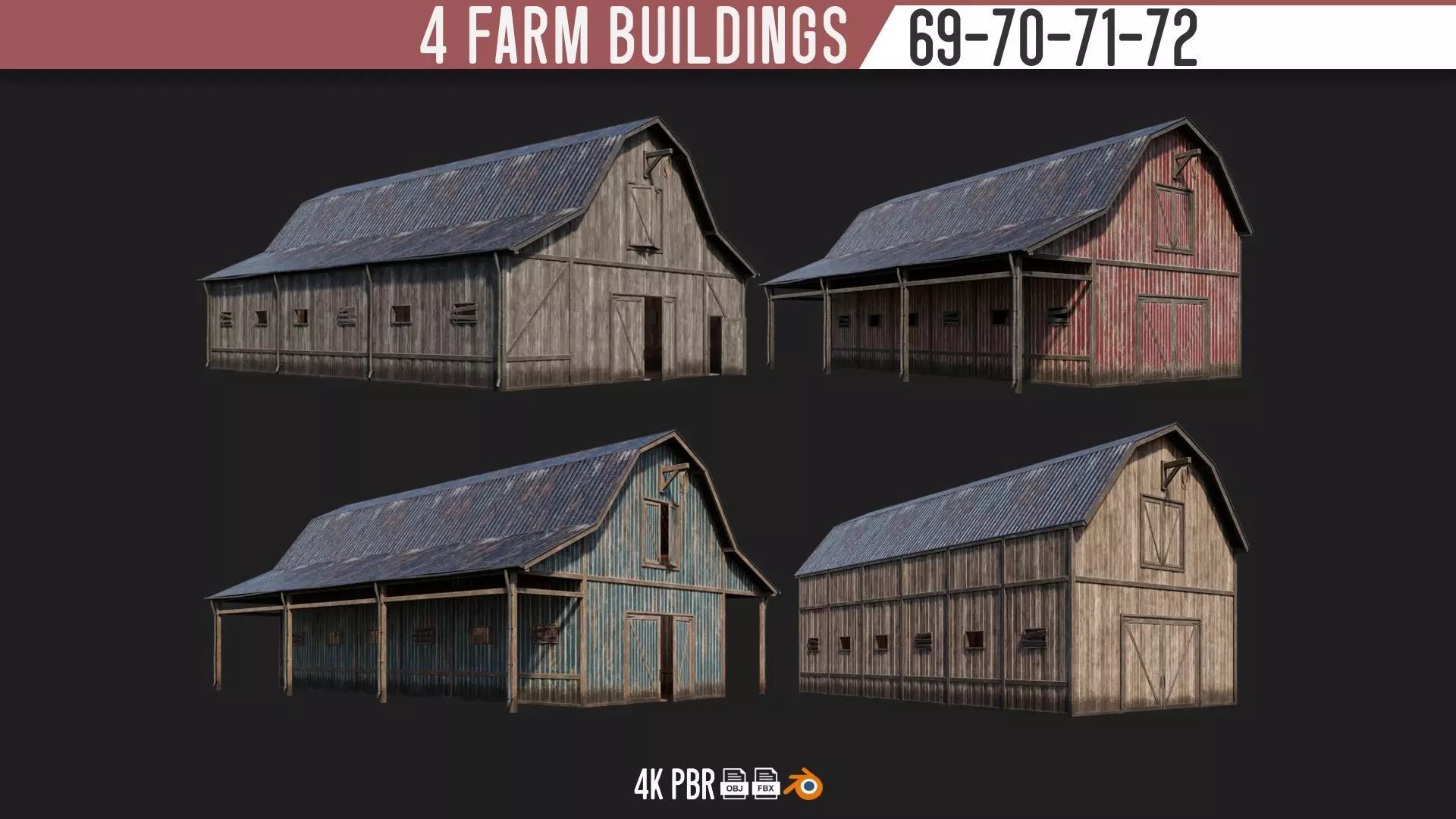 69-70-71-72 - Farm Buildings 4K PBR GameReady Low-poly 3D model_0