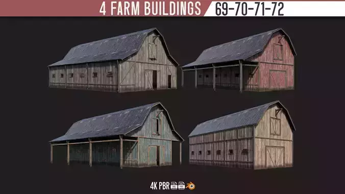 69-70-71-72 - Farm Buildings 4K PBR GameReady Low-poly 3D model