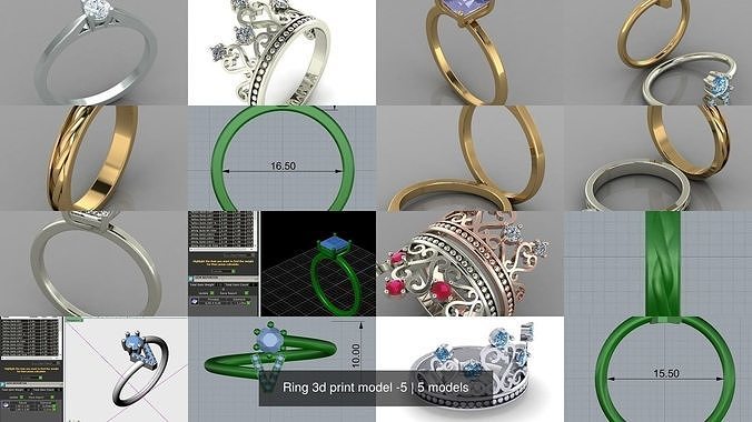 Ring 3d print model -5 silver tiara with diamonds 3D Model Collection