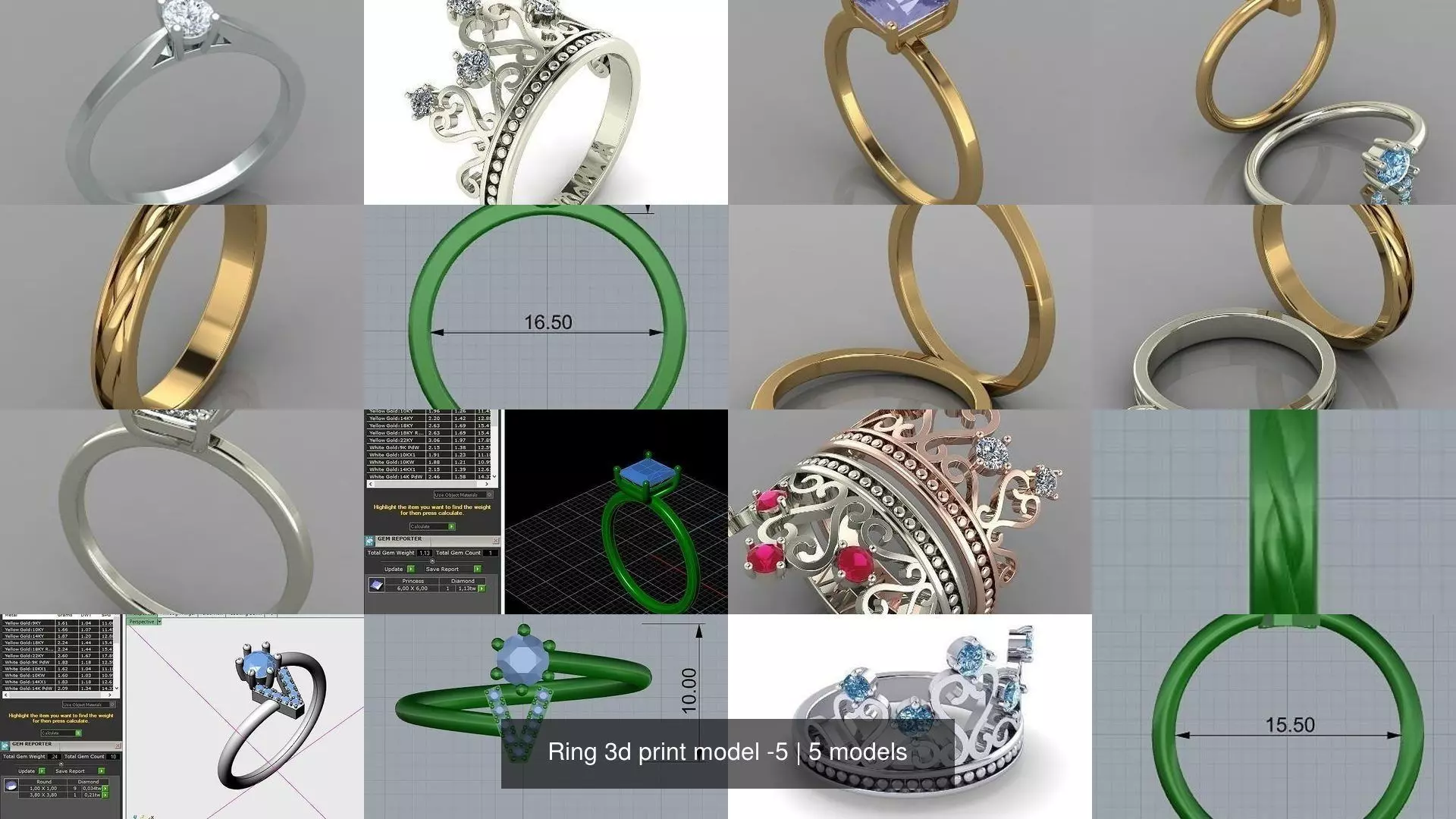 Ring 3d print model -5 silver tiara with diamonds 3D Model Collection_0