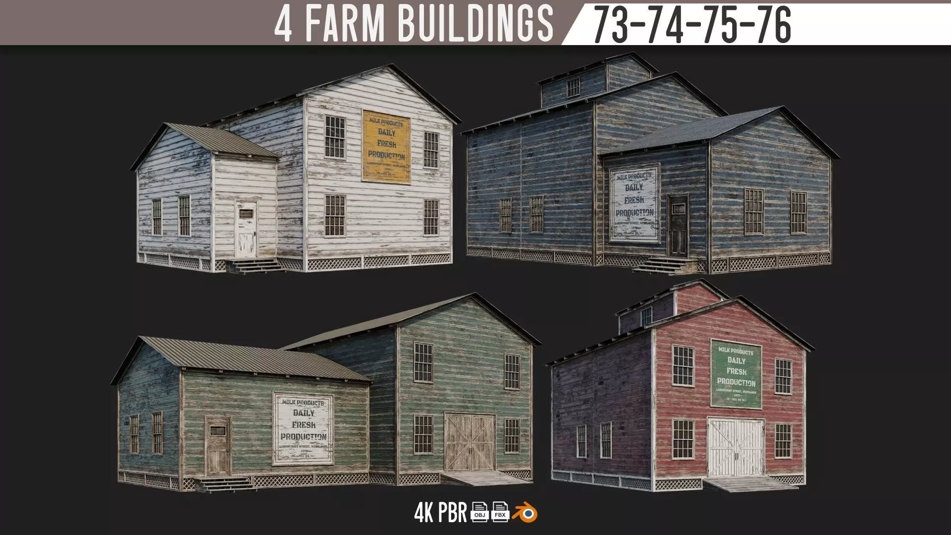 73-74-75-76 - Farm Buildings 4K PBR GameReady Low-poly 3D model_0