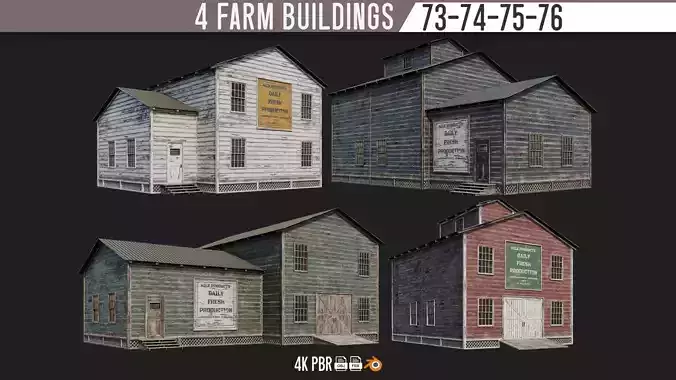73-74-75-76 - Farm Buildings 4K PBR GameReady Low-poly 3D model