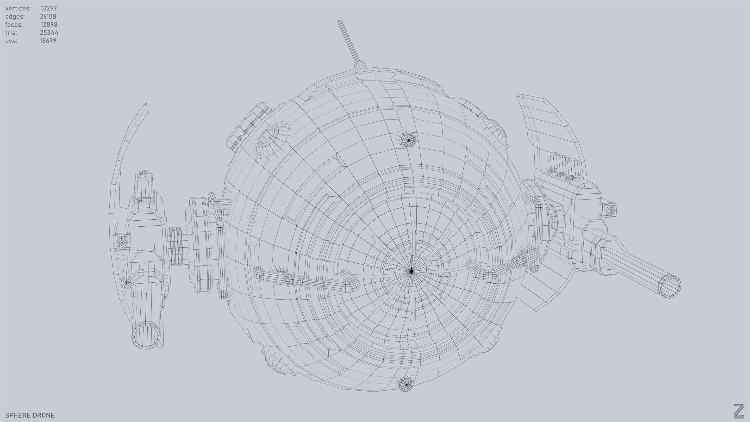 Sphere drone Low-poly 3D model_13