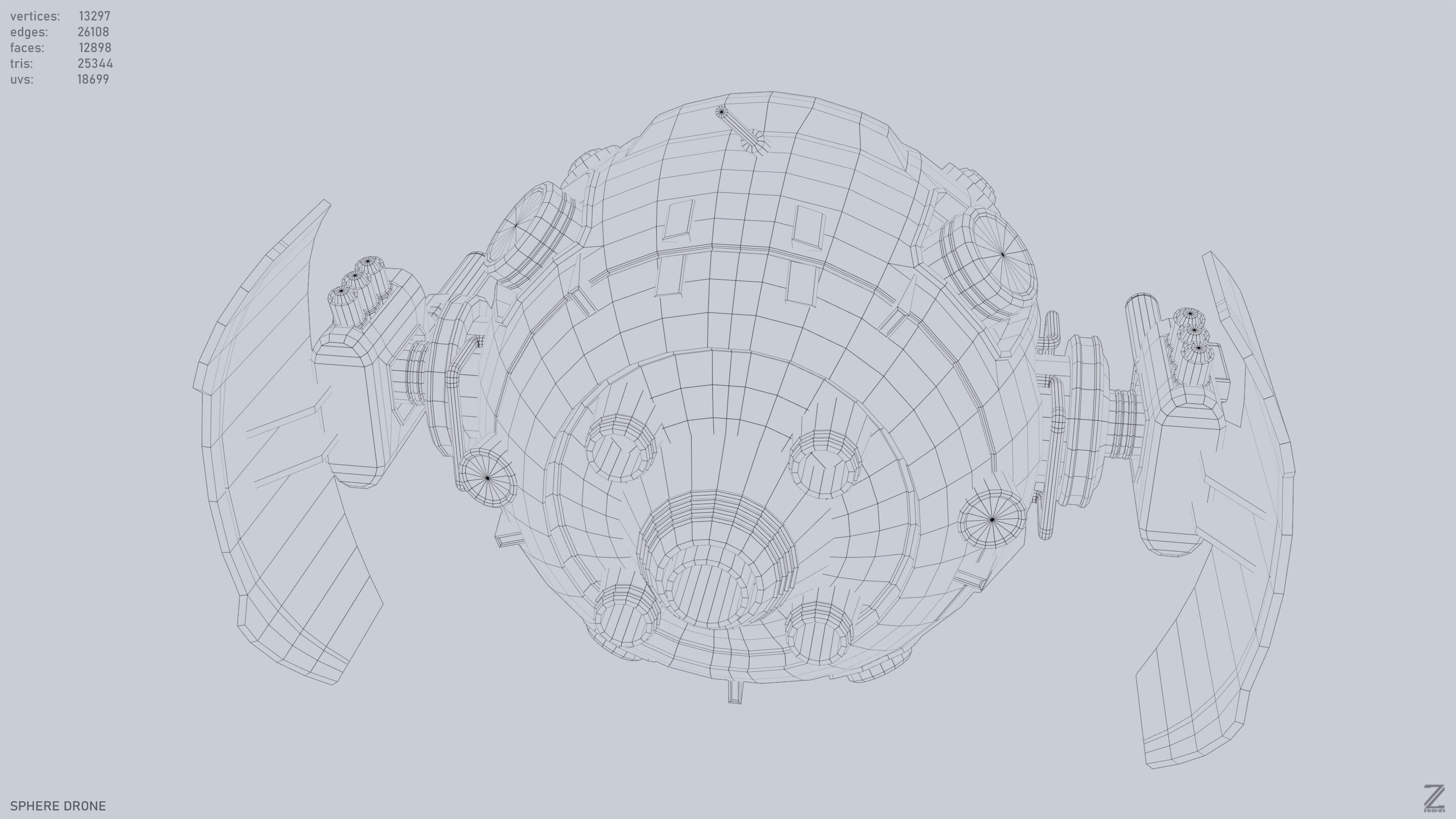 Sphere drone Low-poly 3D model_14