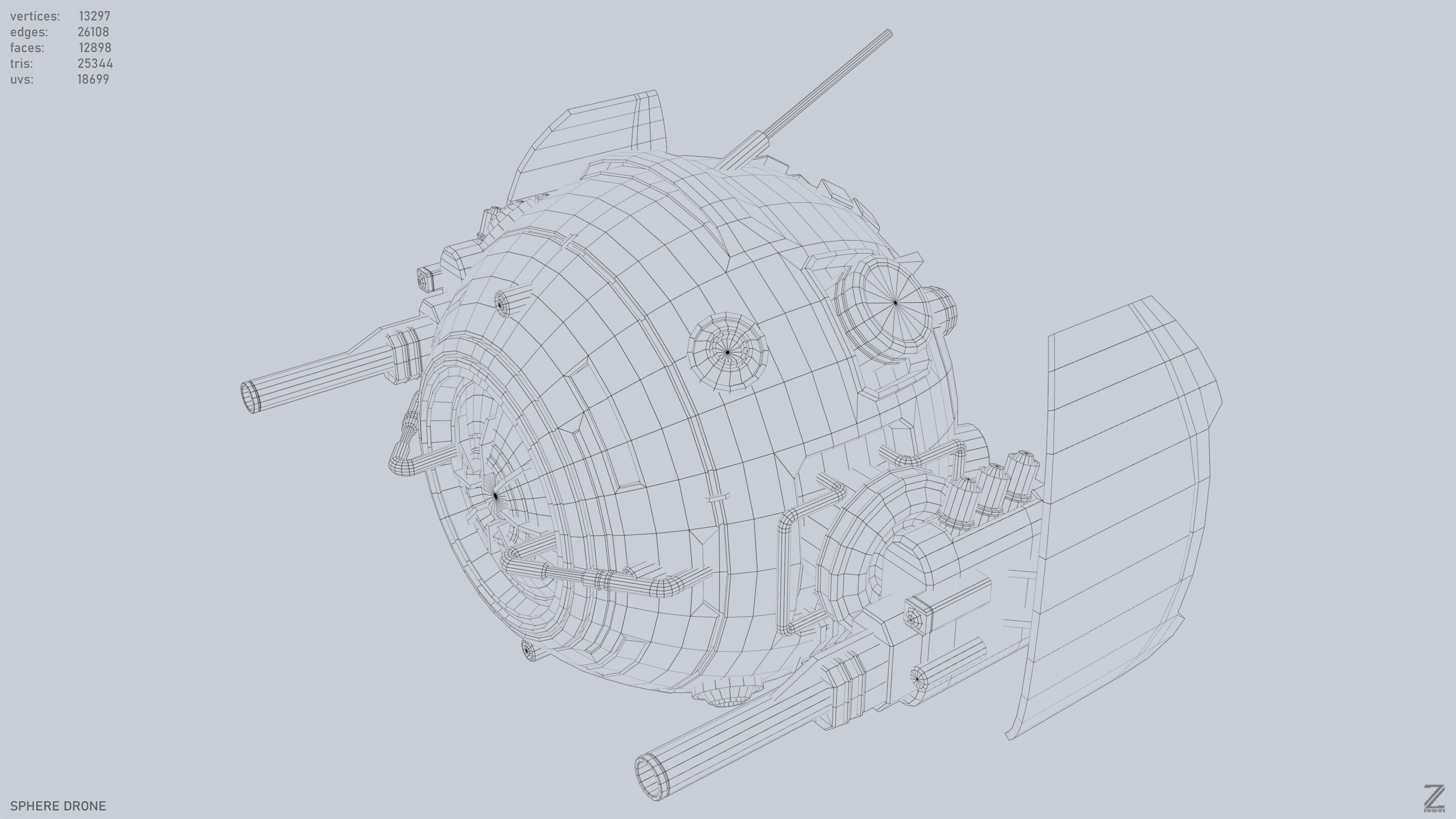 Sphere drone Low-poly 3D model_10