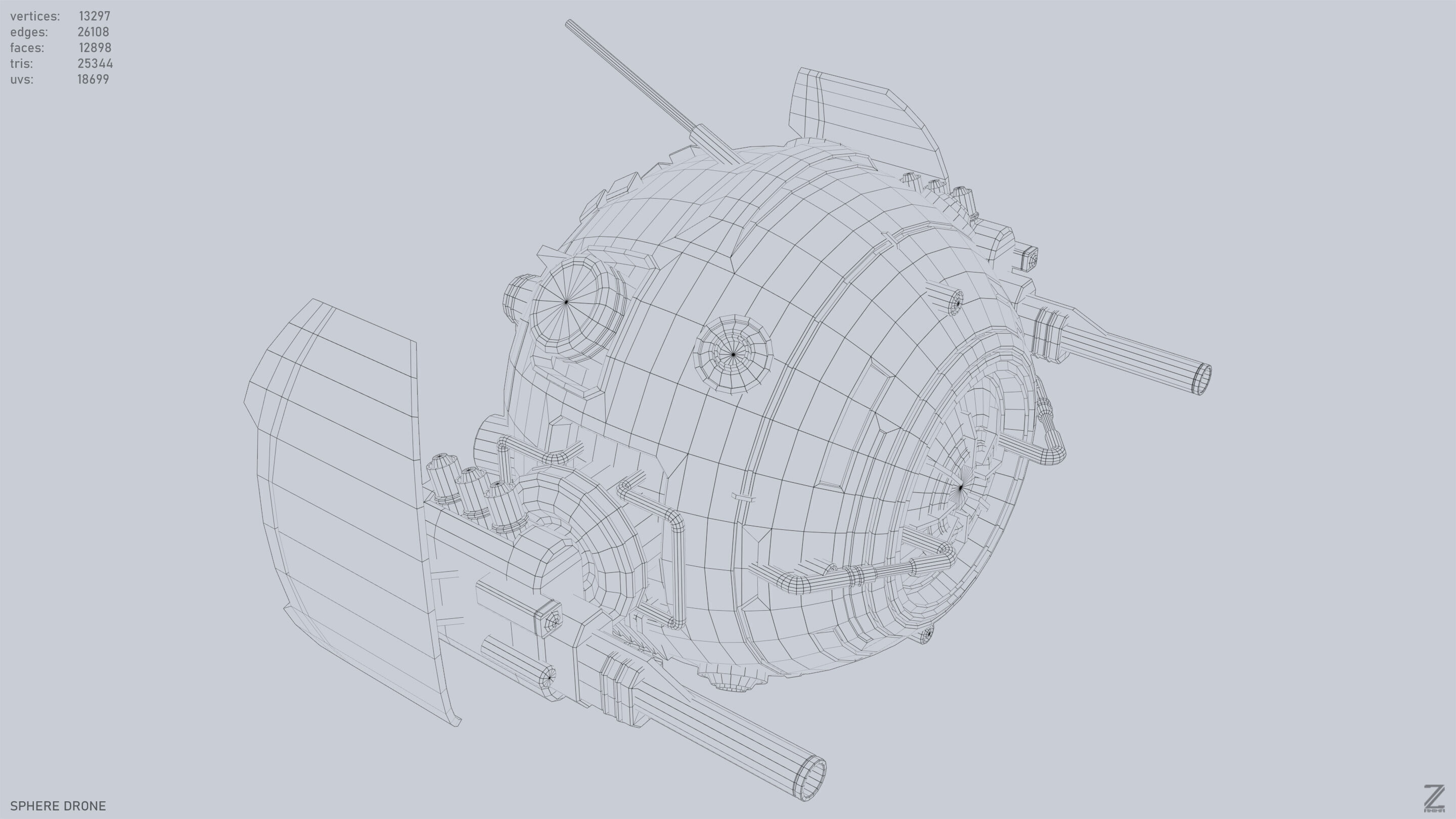 Sphere drone Low-poly 3D model_12