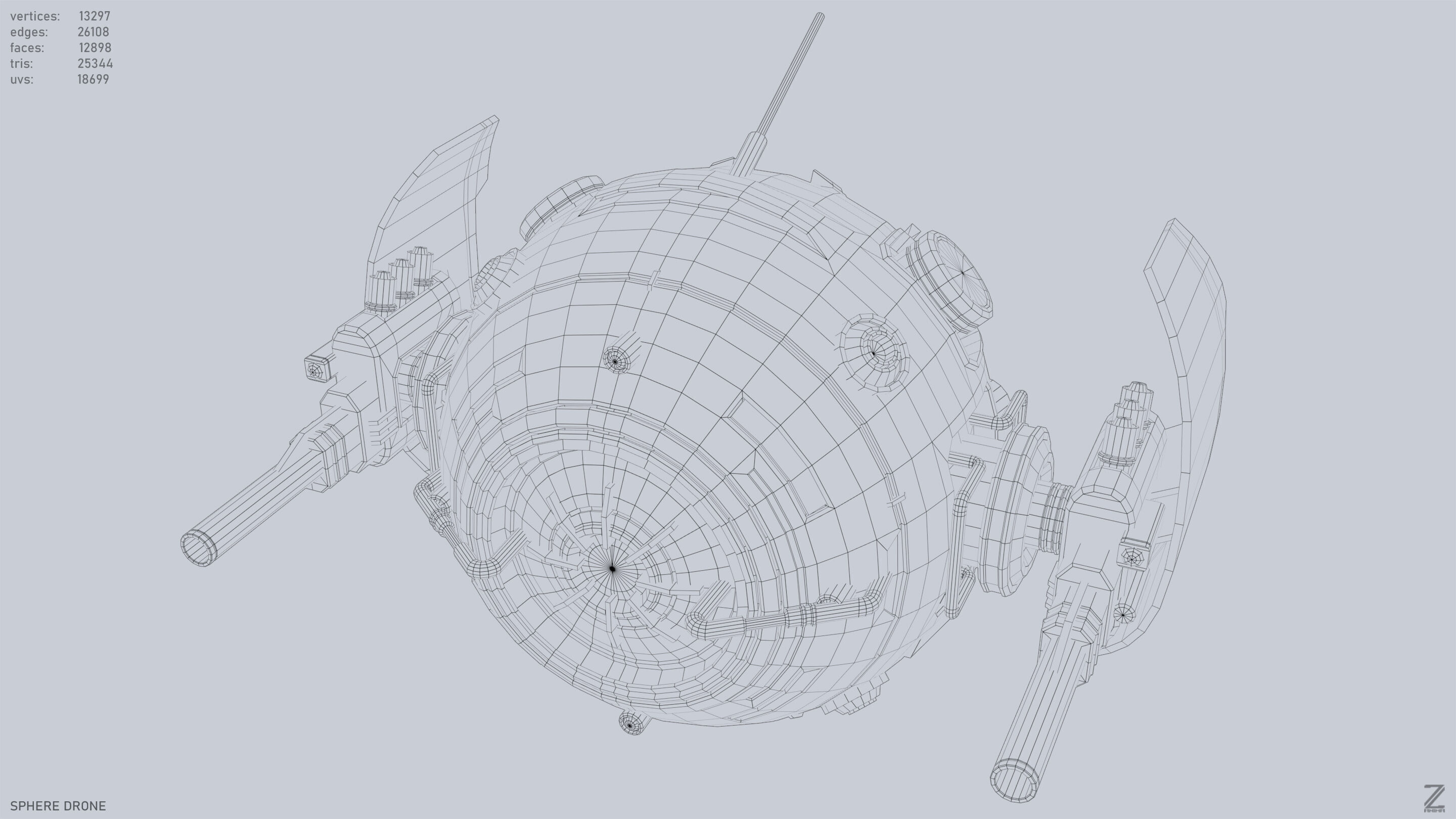Sphere drone Low-poly 3D model_9