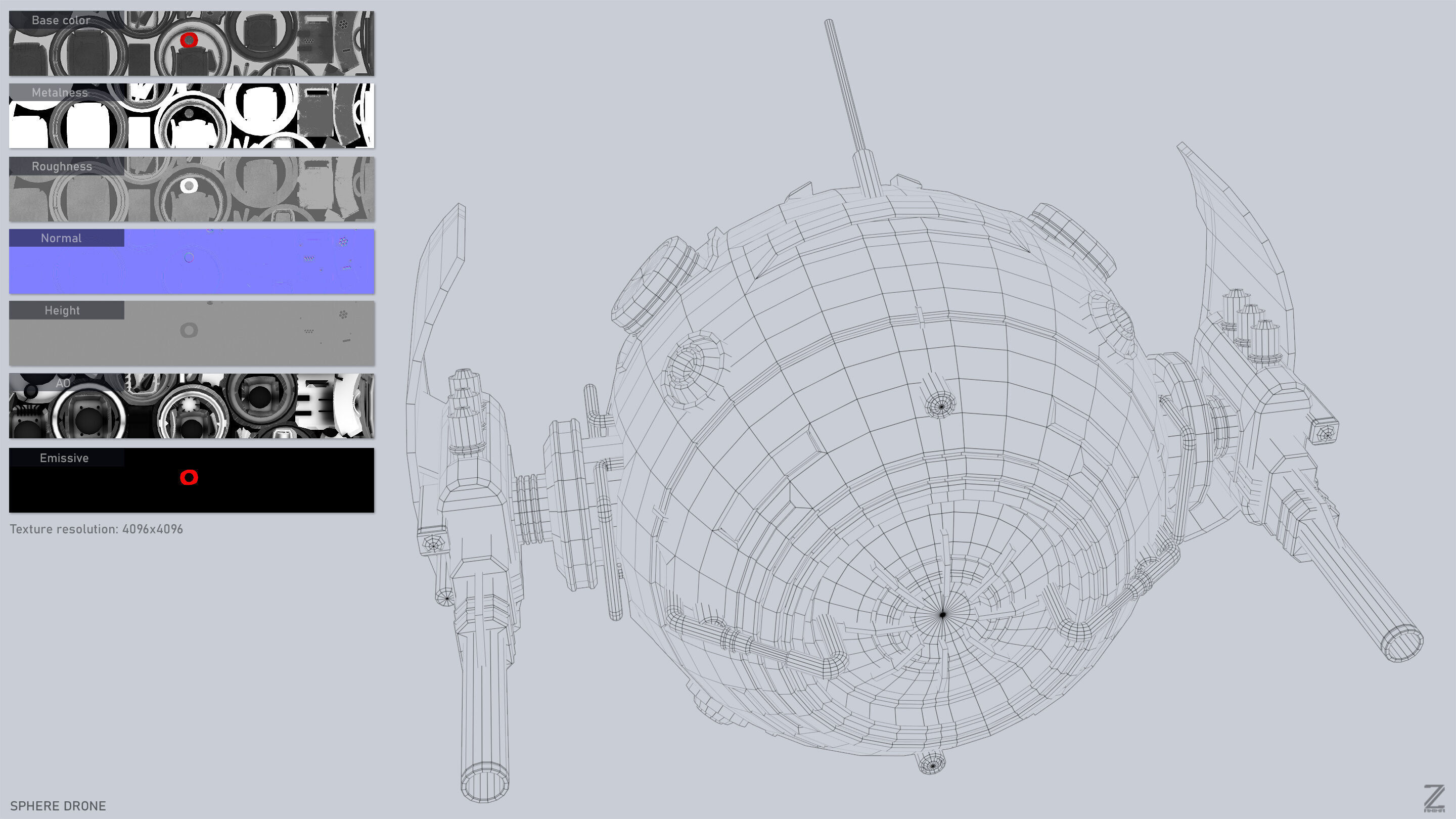 Sphere drone Low-poly 3D model_3