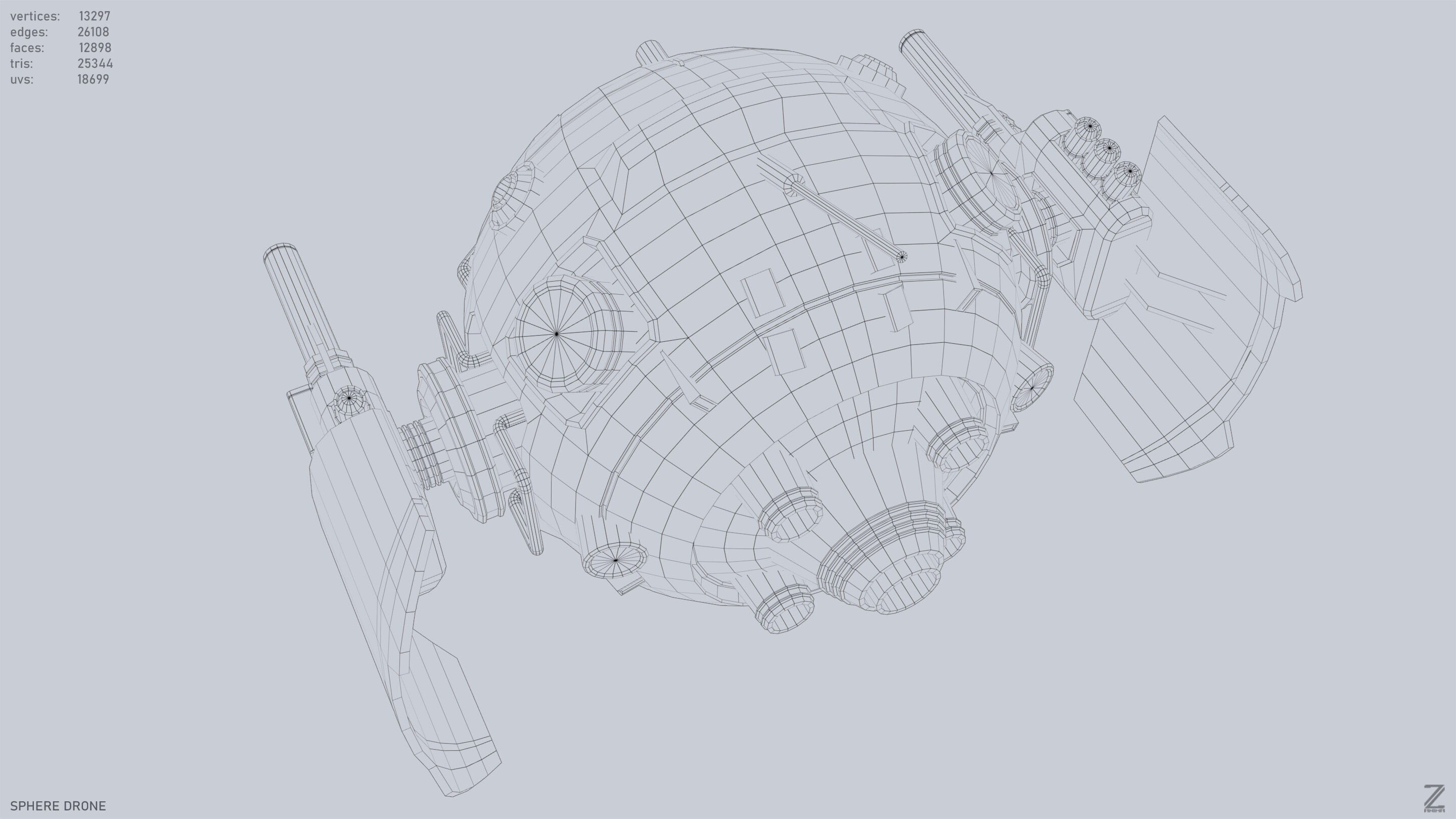 Sphere drone Low-poly 3D model_11