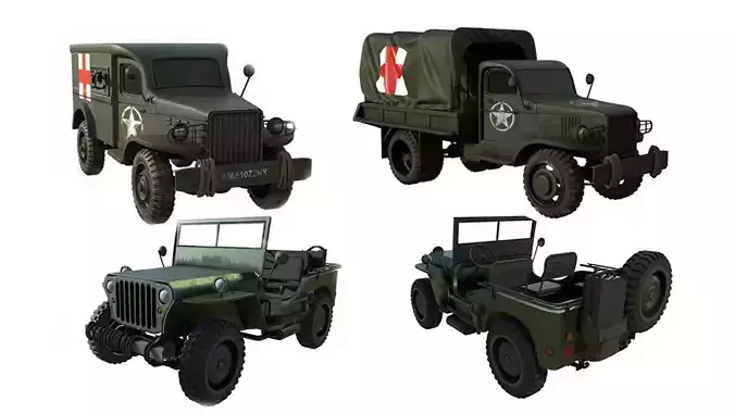  3 pack militay vehicles Low-poly 3D model