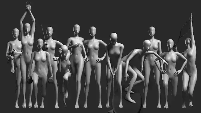 Animated Female Mesh - 12 sport poses v2 3D model