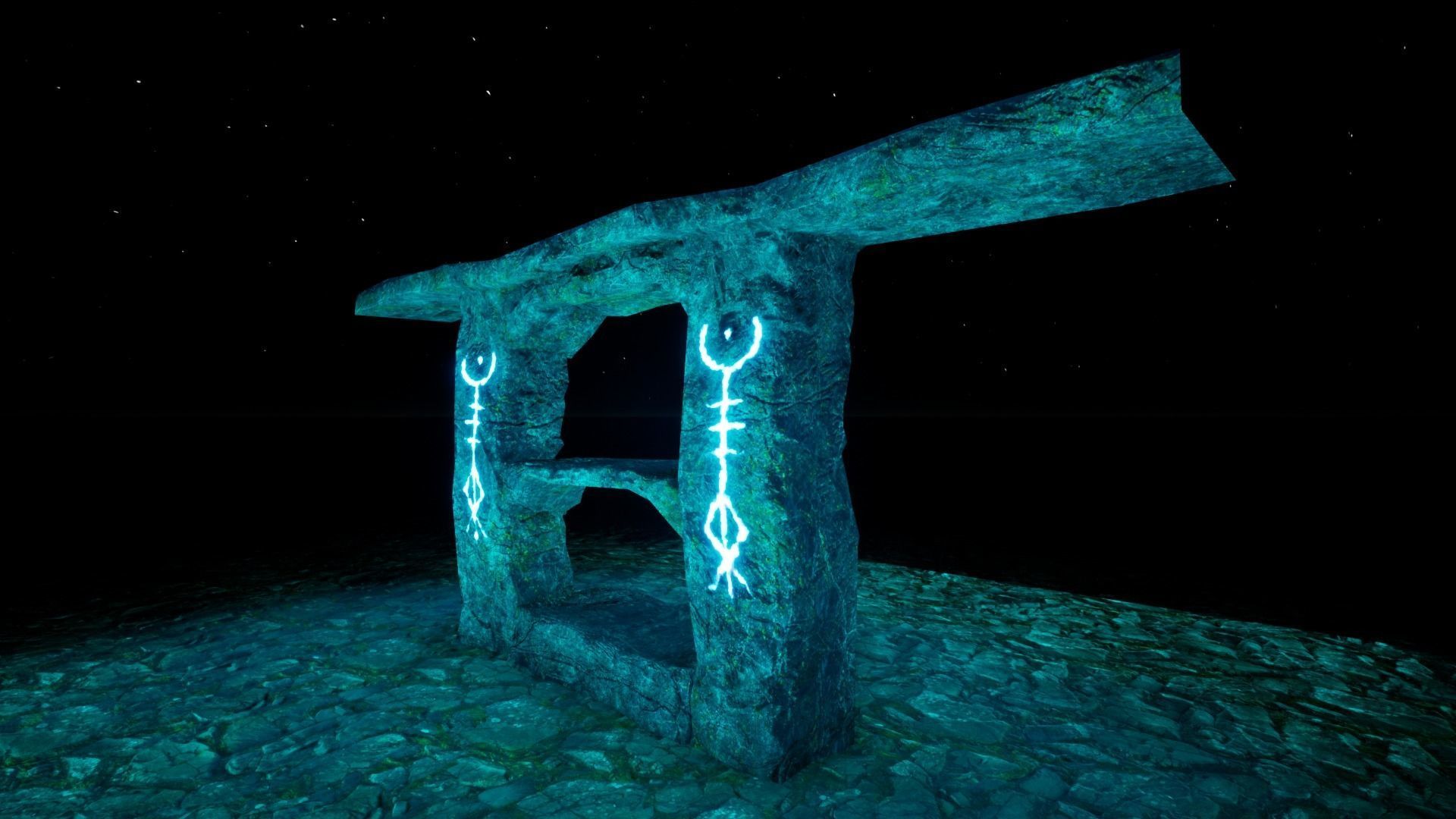Realistic PBR Crypt Model stone structure lit up at night Low-poly 3D model_2
