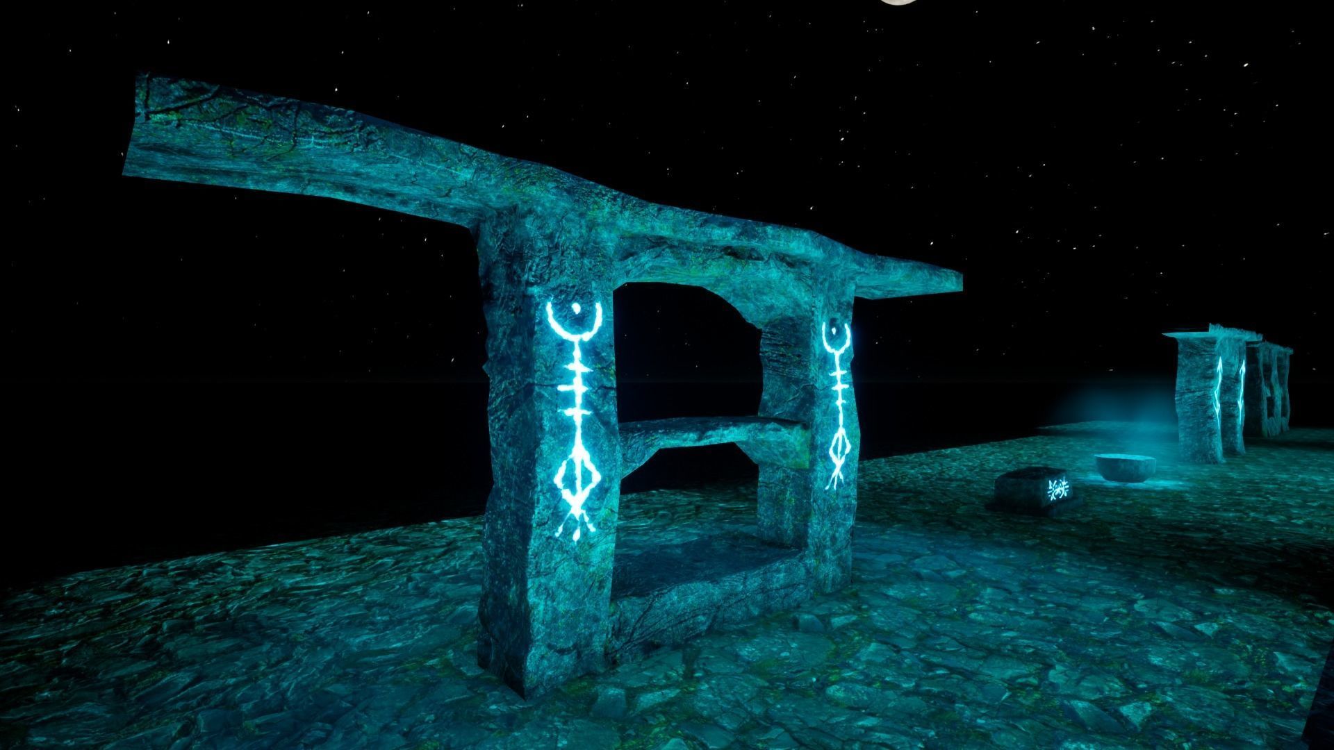 Realistic PBR Crypt Model stone structure lit up at night Low-poly 3D model_1