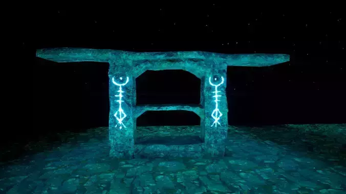 Realistic PBR Crypt Model stone structure lit up at night