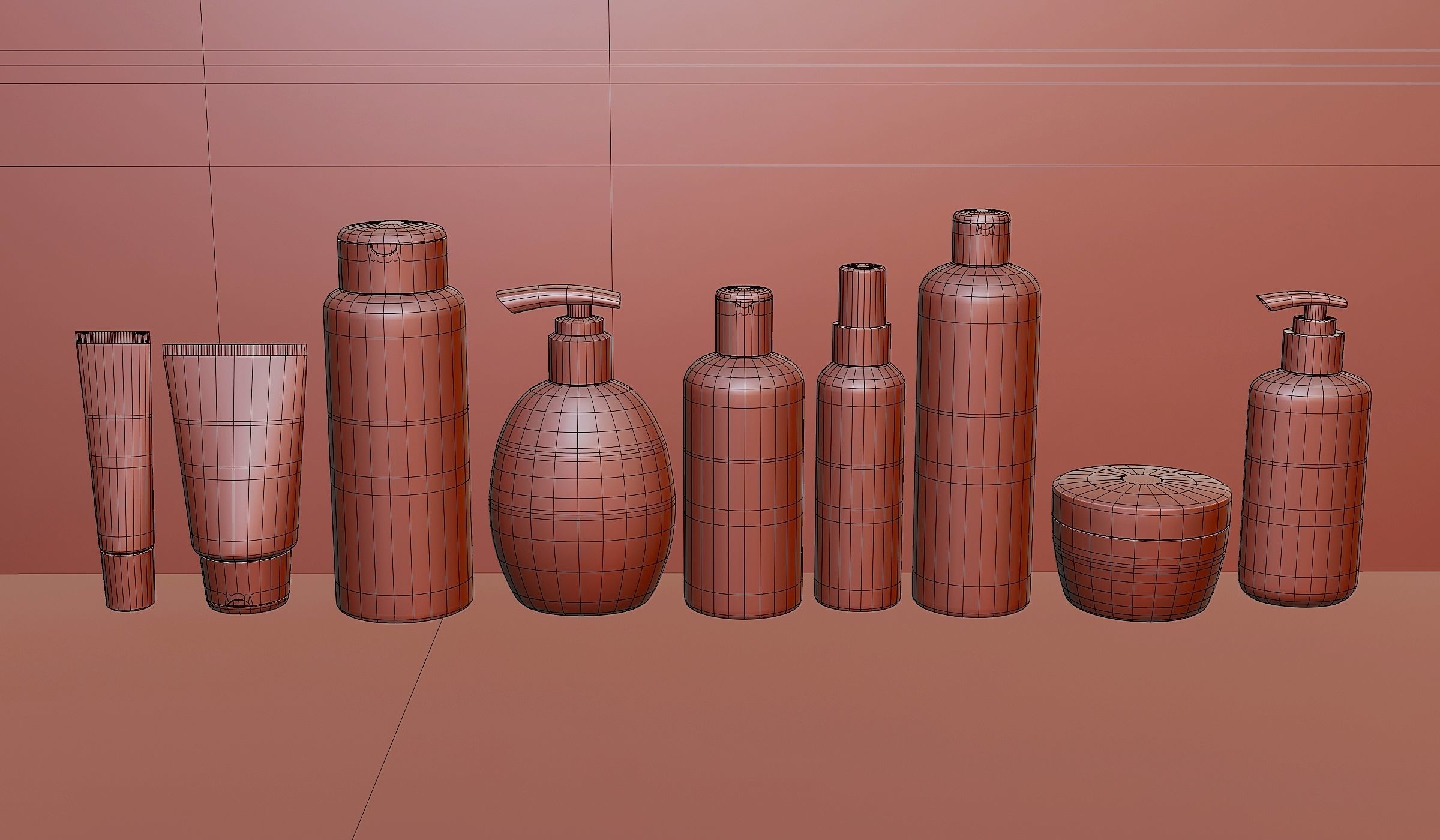 Set of containers for cosmetics Low-poly 3D model_6