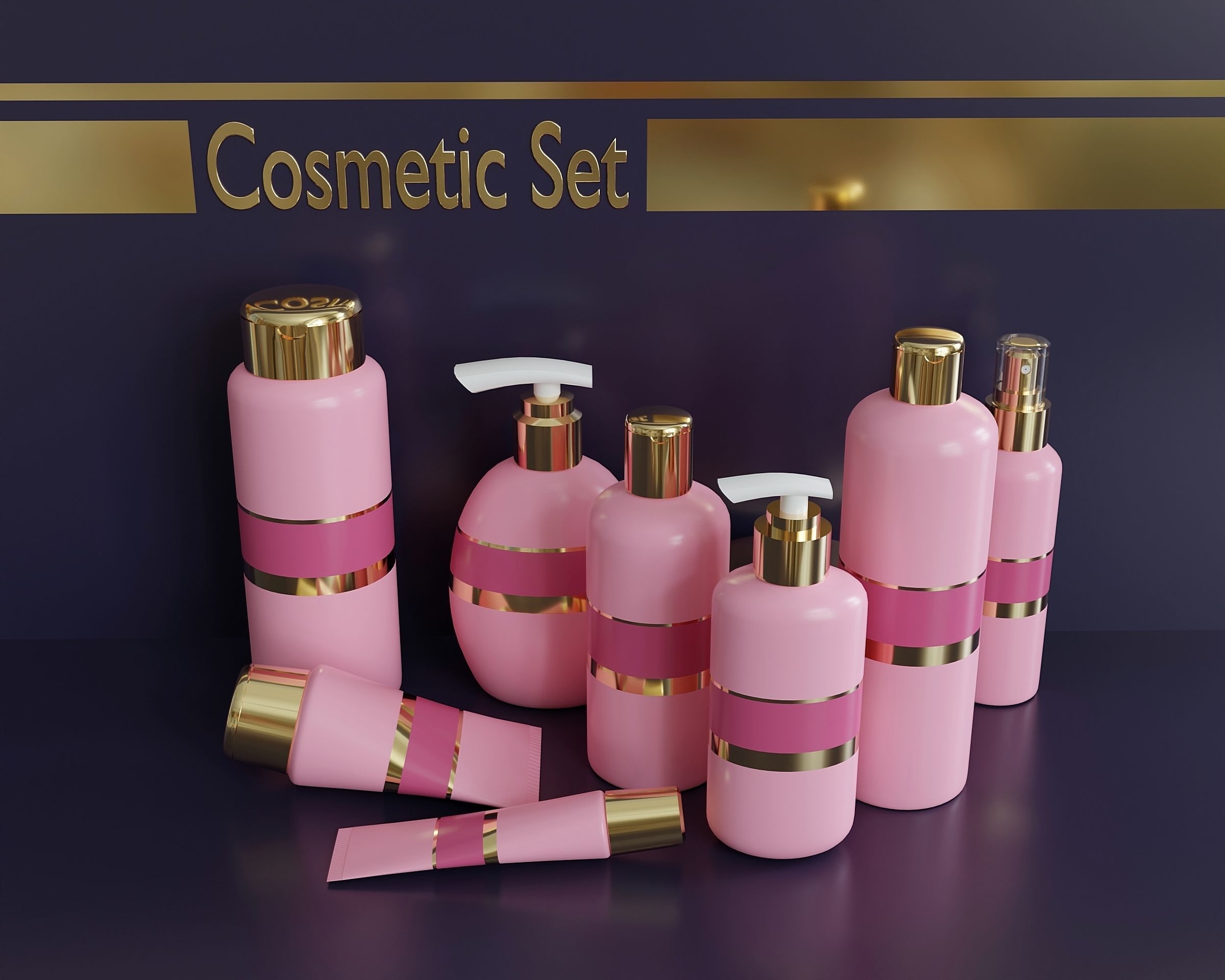 Set of containers for cosmetics Low-poly 3D model_2