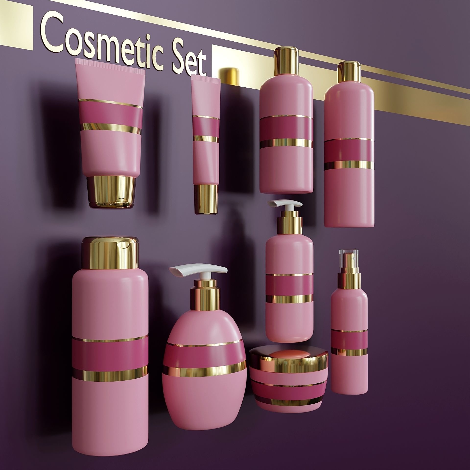 Set of containers for cosmetics Low-poly 3D model_1