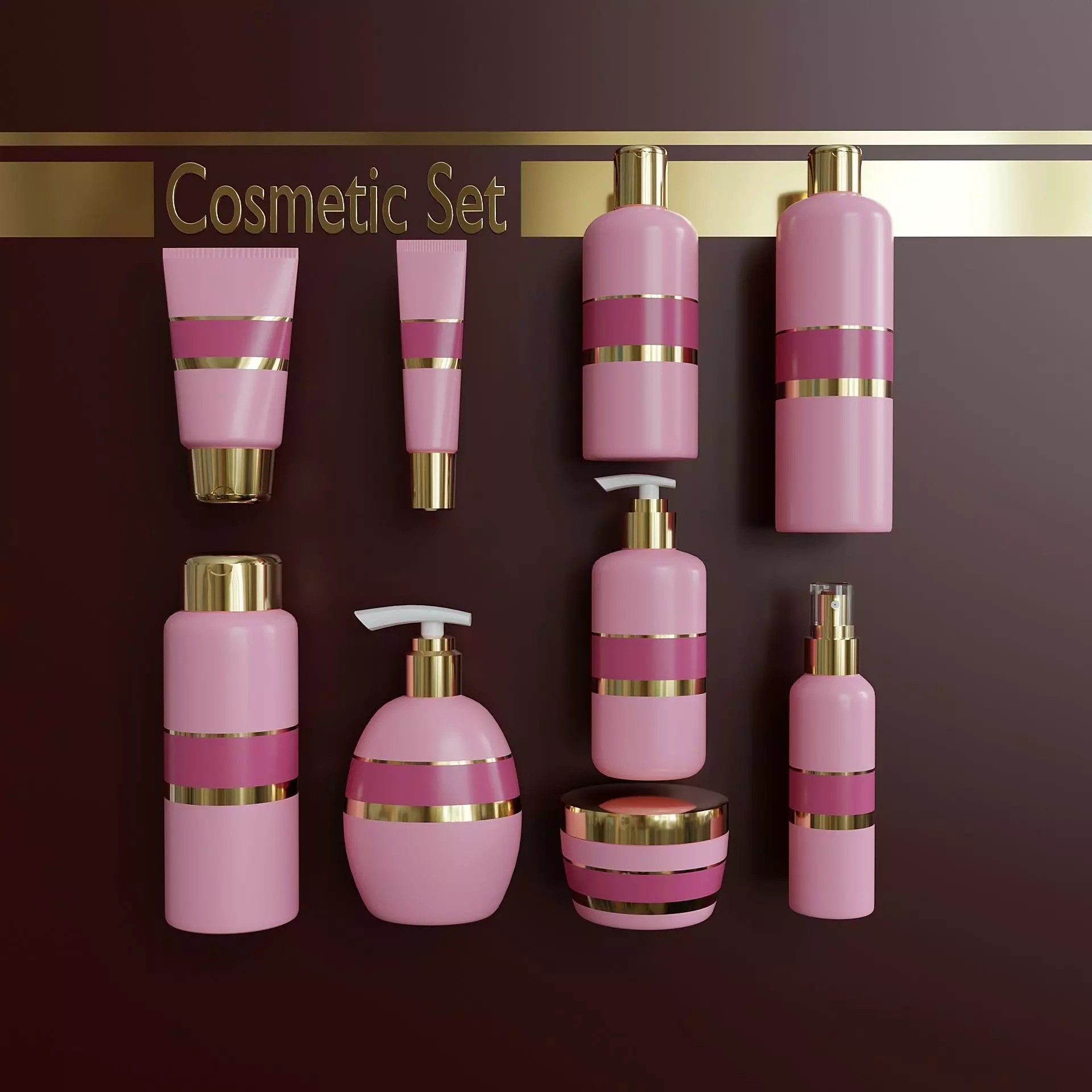 Set of containers for cosmetics Low-poly 3D model_0