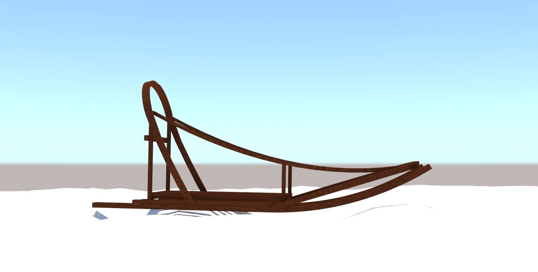 SLED MODEL wooden in snow 3D model_1