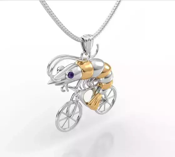 Shrimp on bicycle pendant