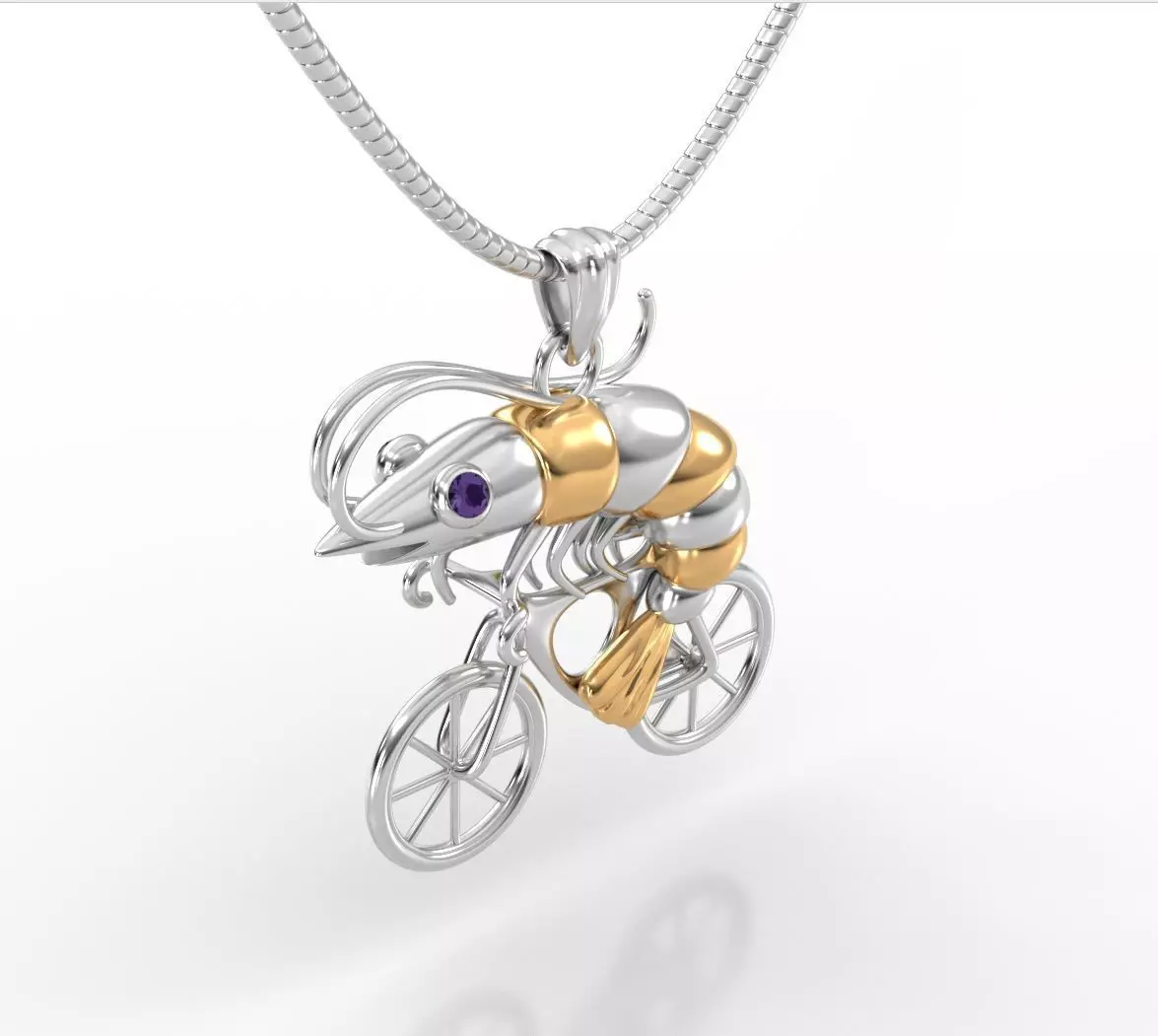 Shrimp on bicycle pendant 3D print model