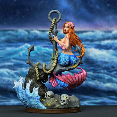 mermaid on anchor 3D print model