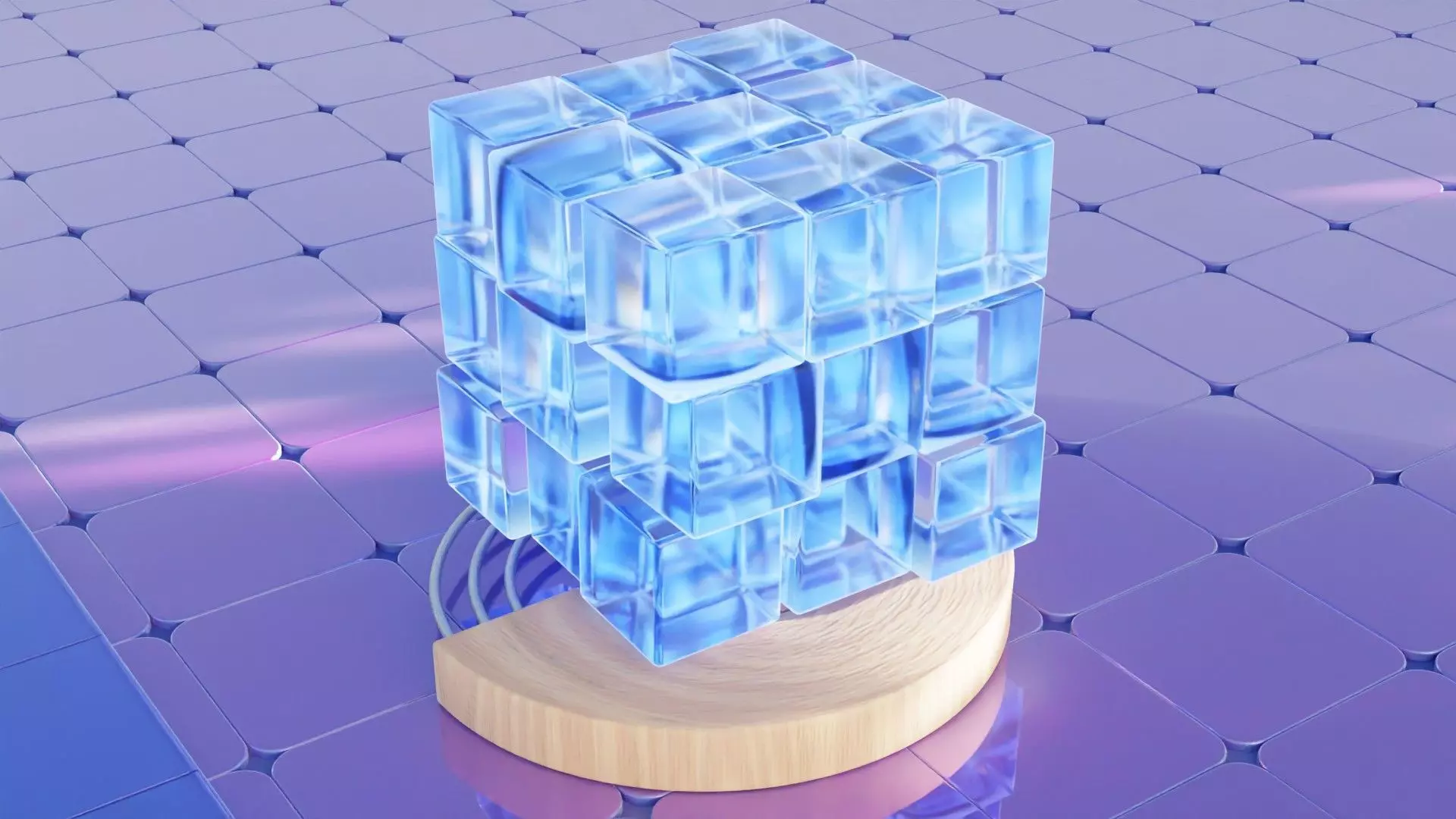 3d model of a glass cube with lighting and materials Free 3D model