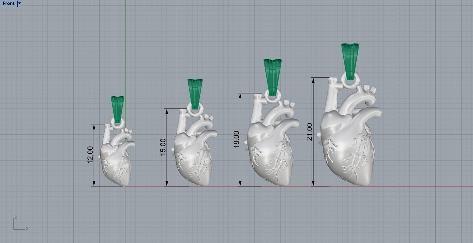 Heart Pendant different sizes N72 3D print model_5
