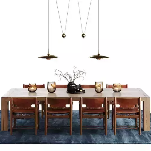 Dining set 6 table with chairs and pendant lights