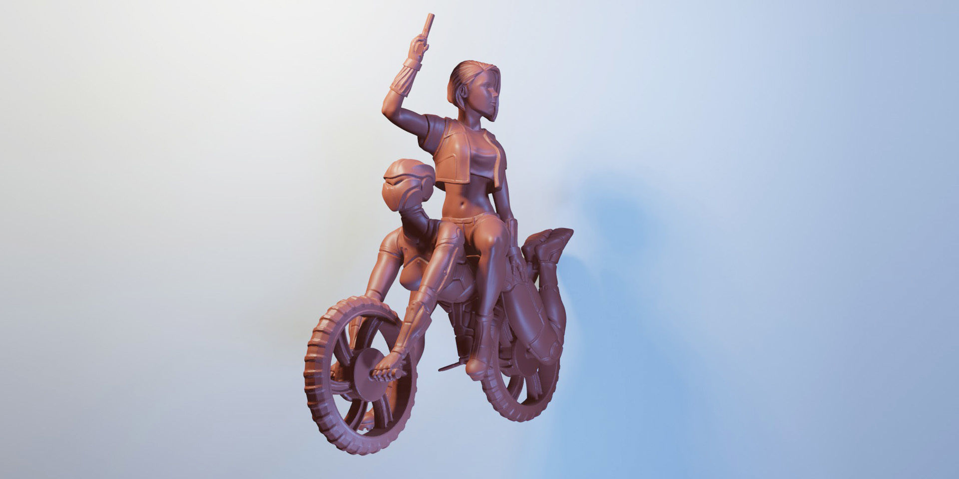 Minamoto woman riding bike 3D print model_4