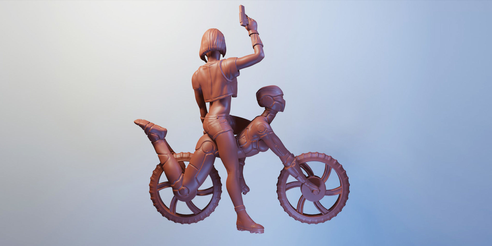 Minamoto woman riding bike 3D print model_2