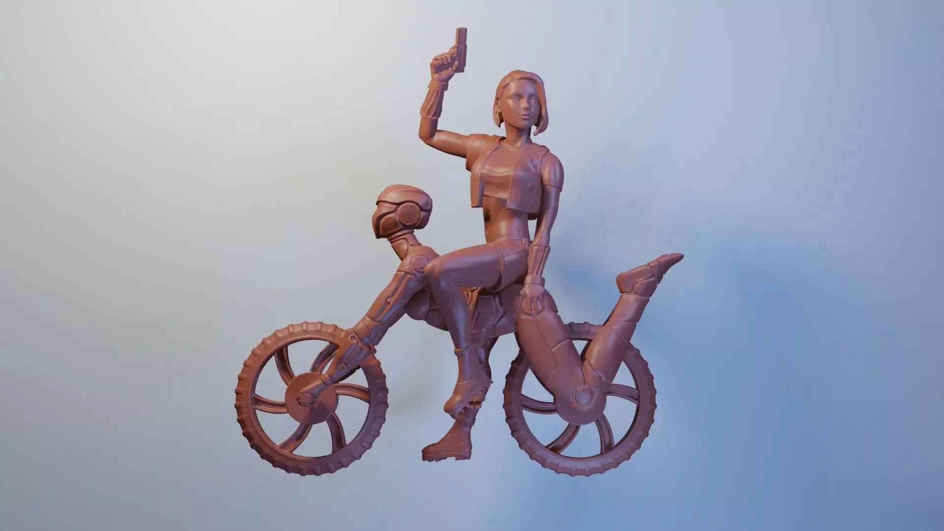 Minamoto woman riding bike 3D print model_0