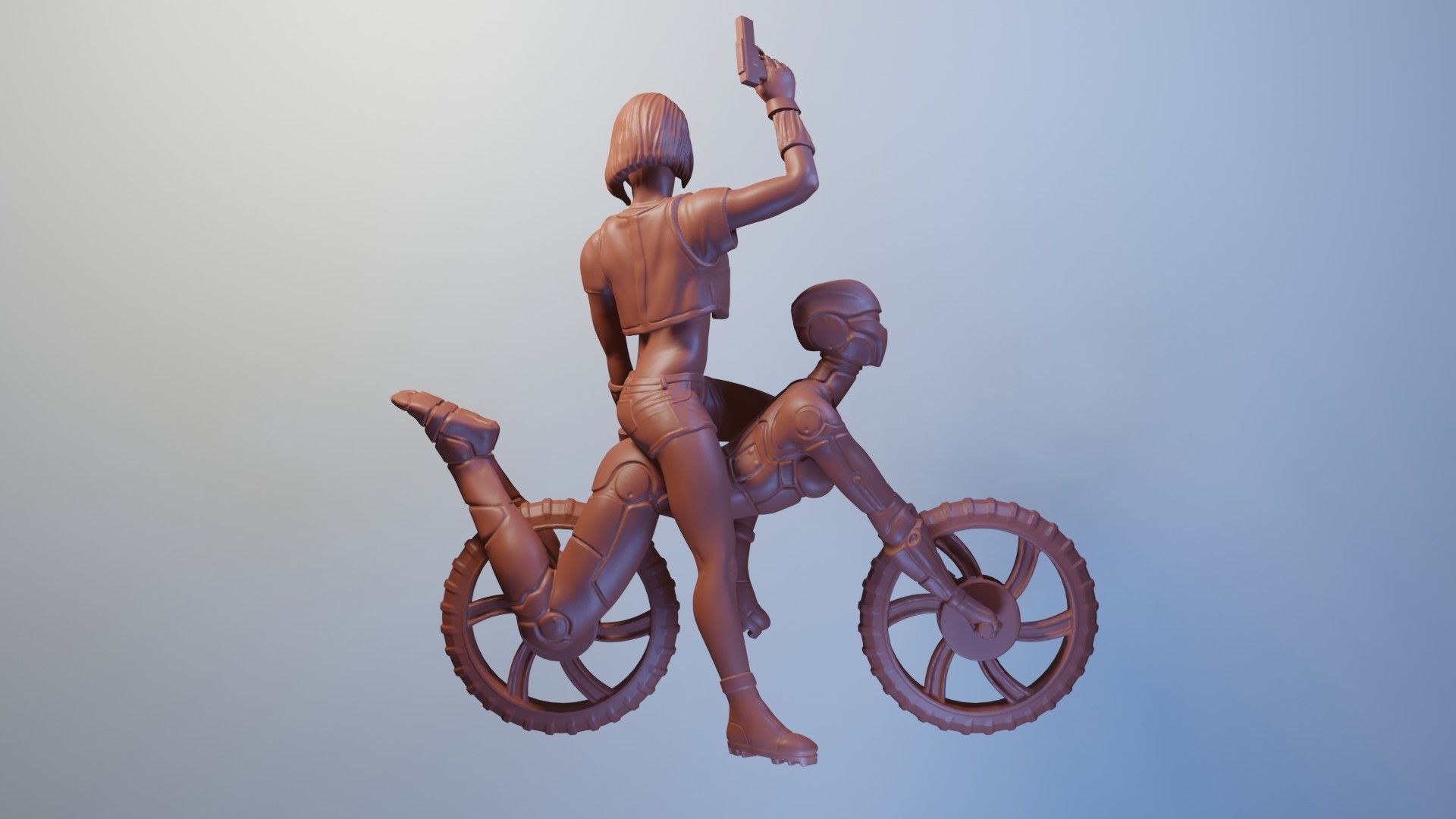 Minamoto woman riding bike 3D print model_1