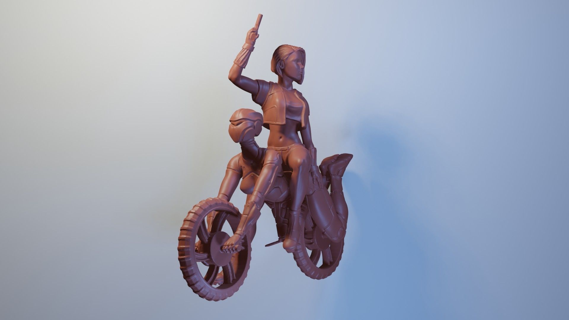 Minamoto woman riding bike 3D print model_3