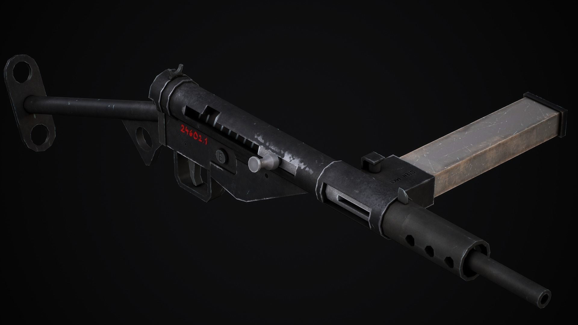 Sten Submachine Gun - Low Poly Game Ready Low-poly 3D model_6