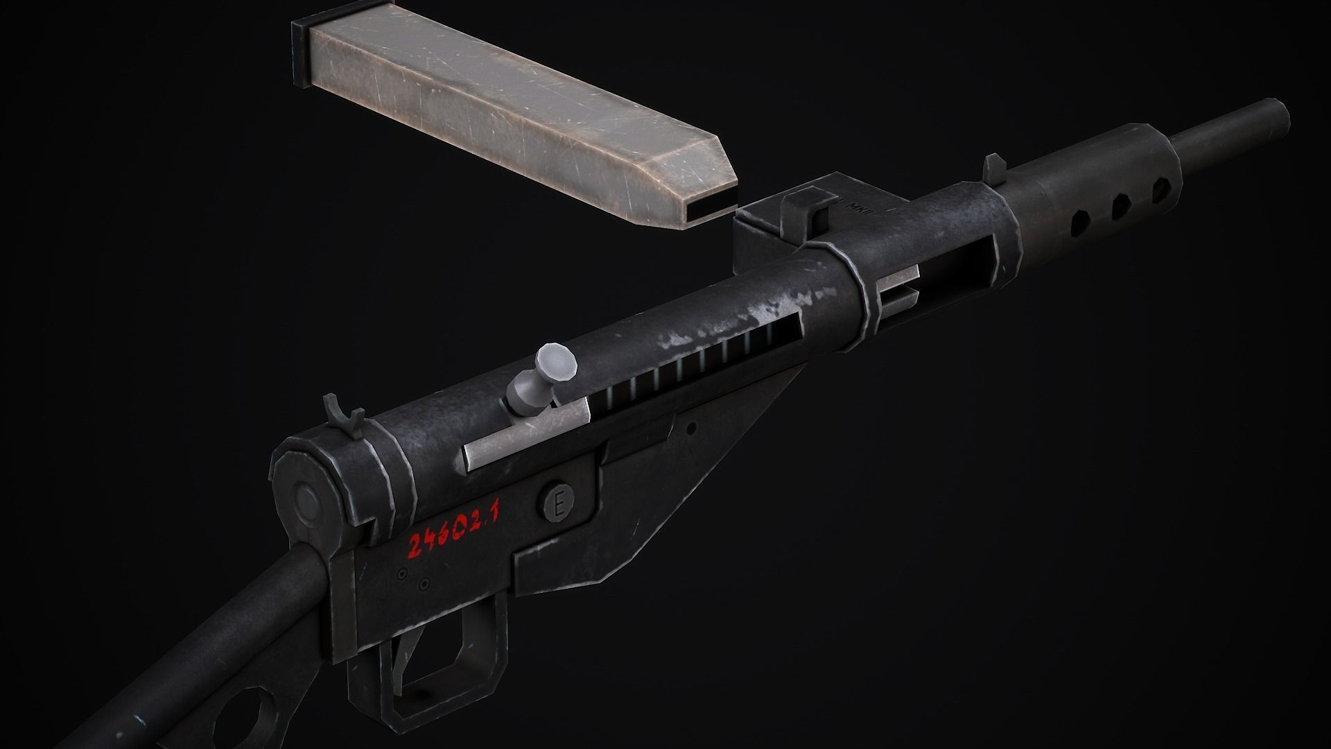 Sten Submachine Gun - Low Poly Game Ready Low-poly 3D model_9
