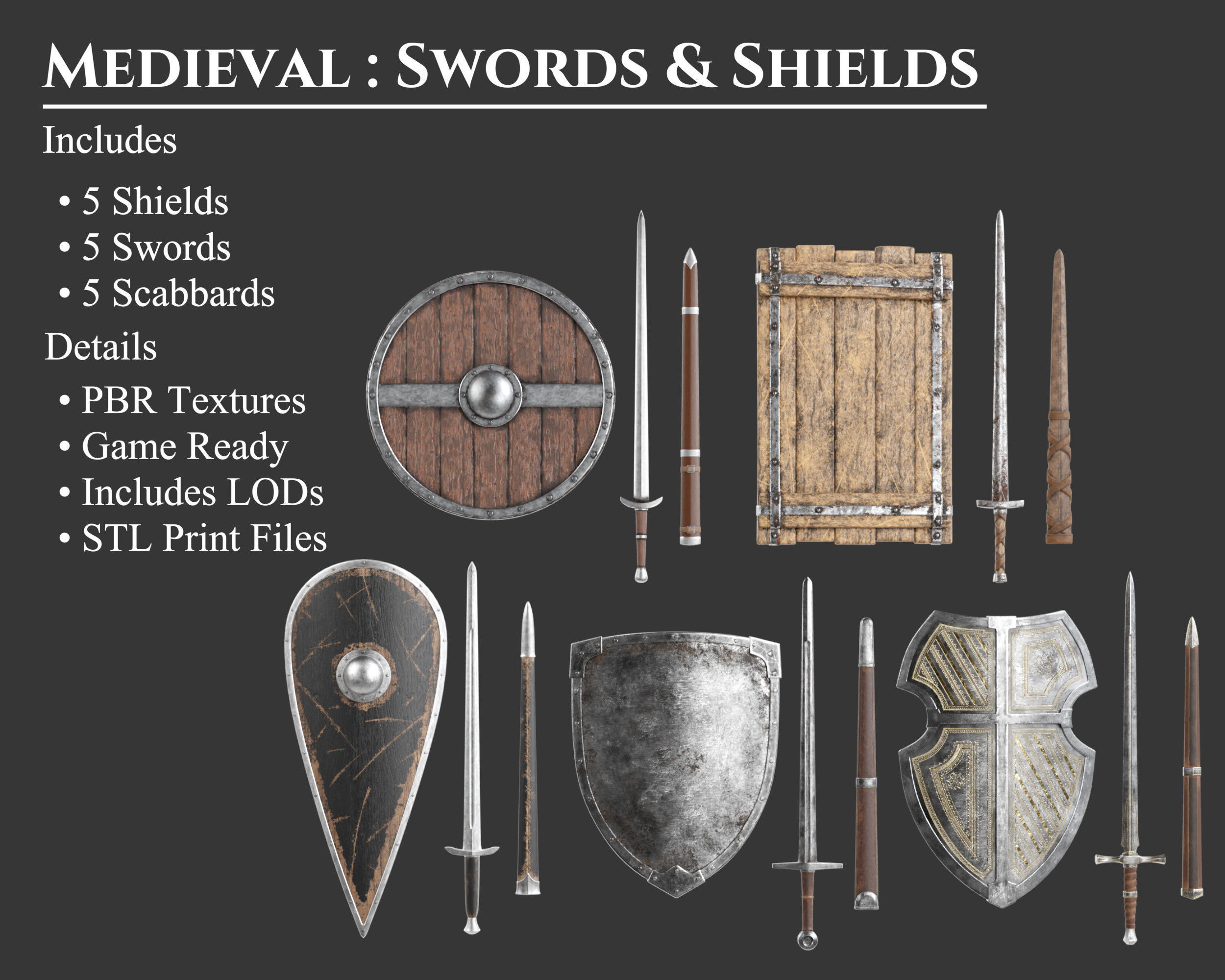 Medieval Collection Weapons Swords and Shields _1