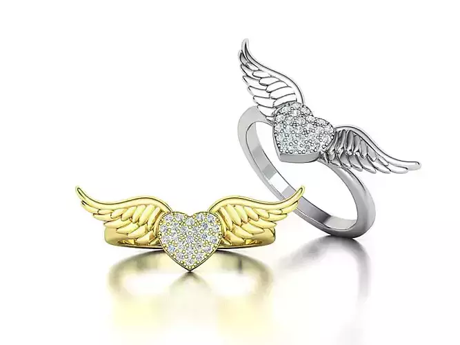 Angel Ring Wings and Heart Own design 3dprint model 3D print model