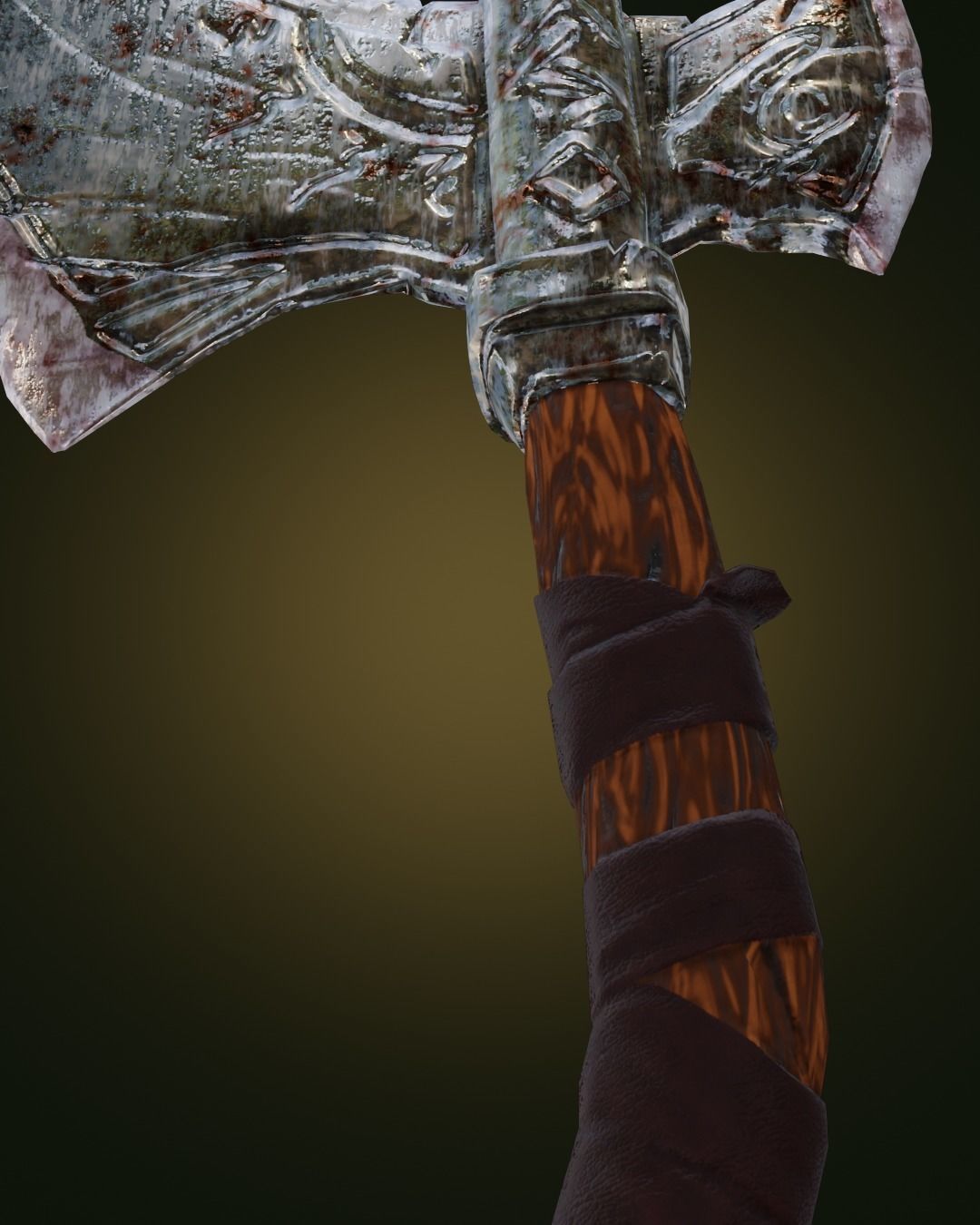 Stylized metal ax wooden handle Weapon PBR Low-poly Game Ready  Low-poly 3D model_4