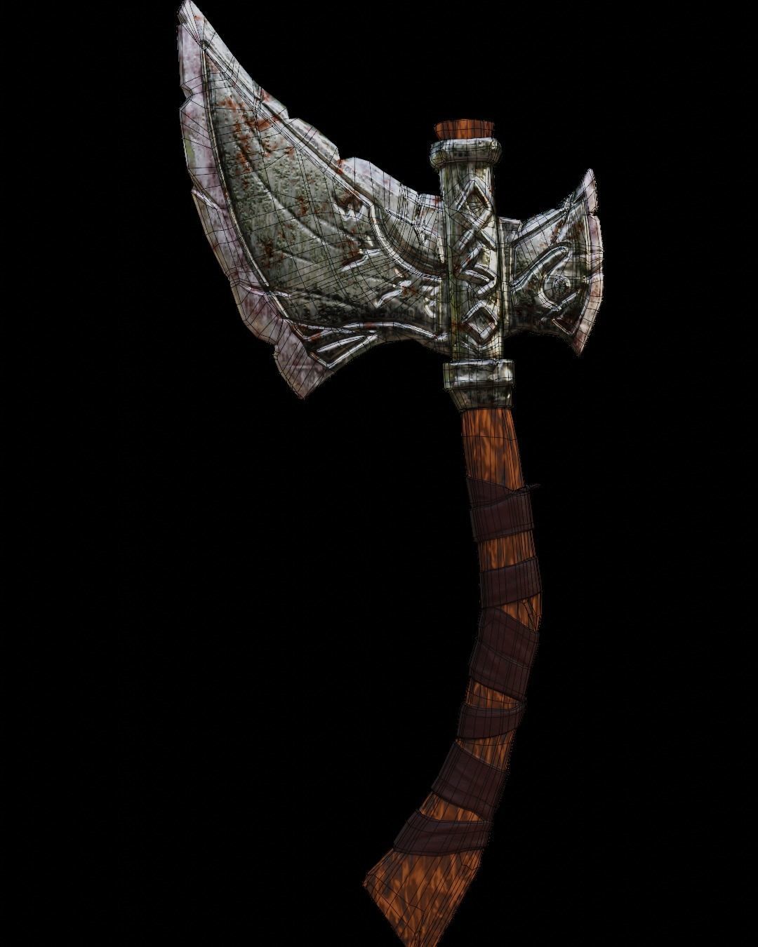 Stylized metal ax wooden handle Weapon PBR Low-poly Game Ready  Low-poly 3D model_7