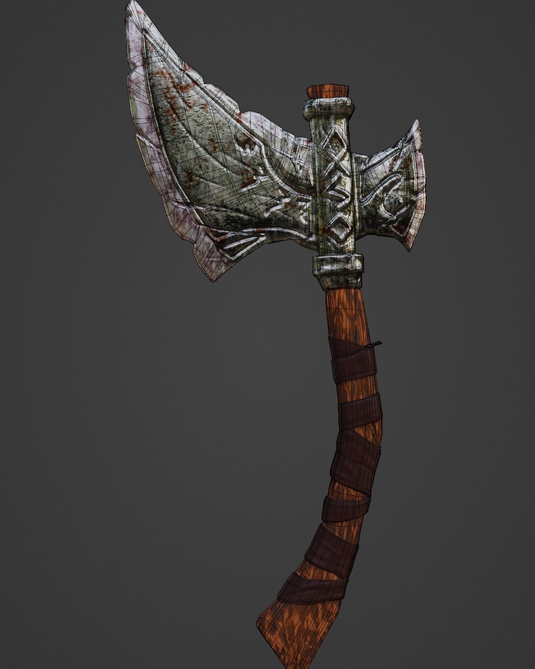 Stylized metal ax wooden handle Weapon PBR Low-poly Game Ready  Low-poly 3D model_6