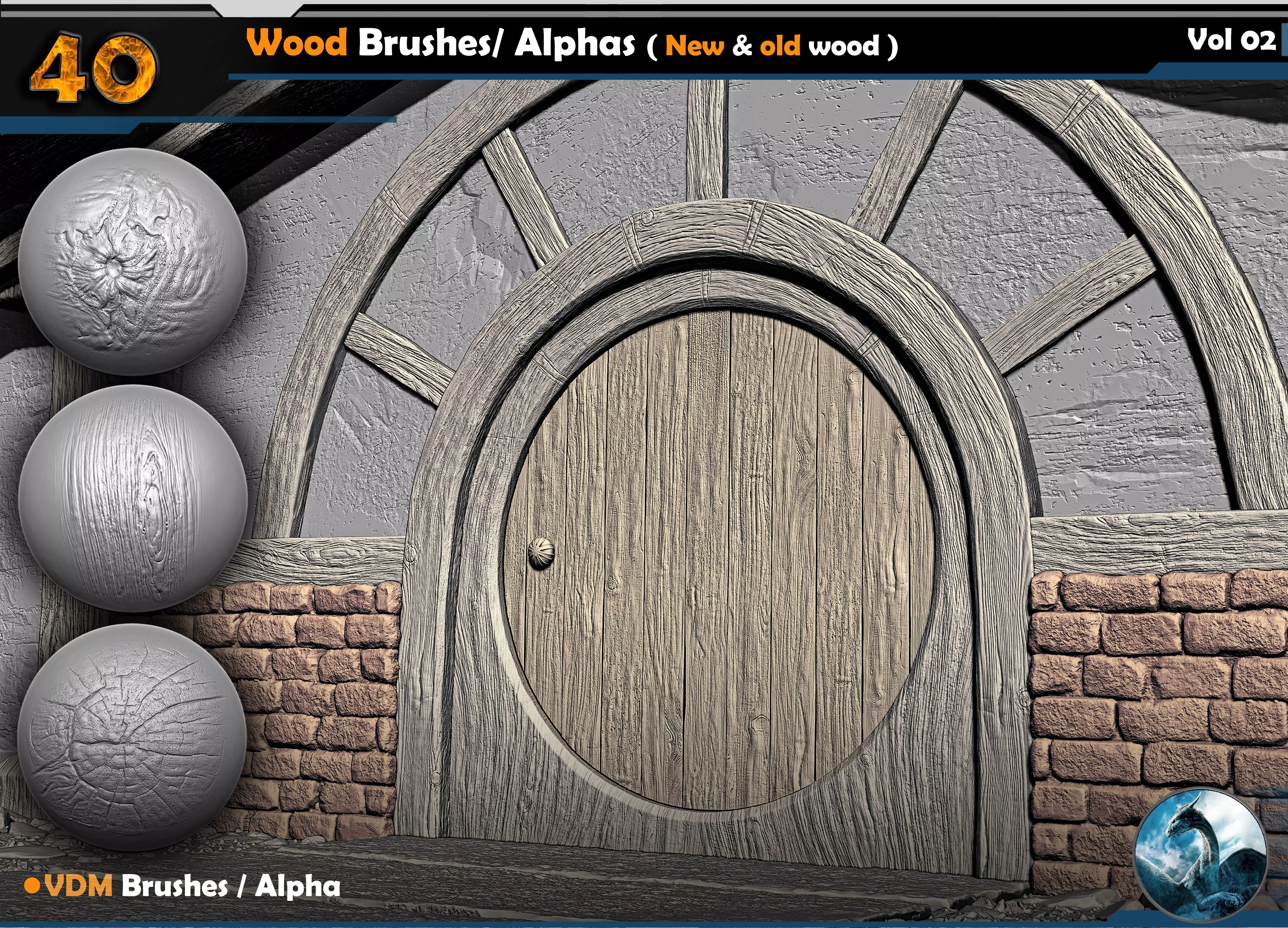 40 Wood VDM Brushes-Alphas Vol 02 Texture