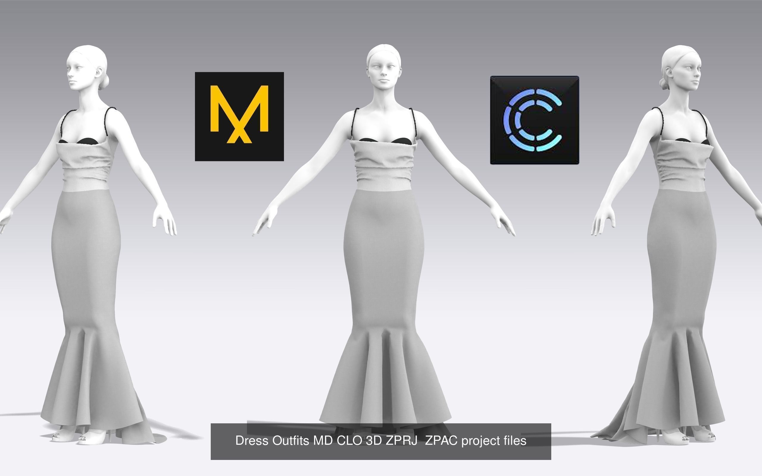 10 Dress Outfits MD CLO 3D ZPRJ ZPAC project files 3D model 3D Model Collection_13