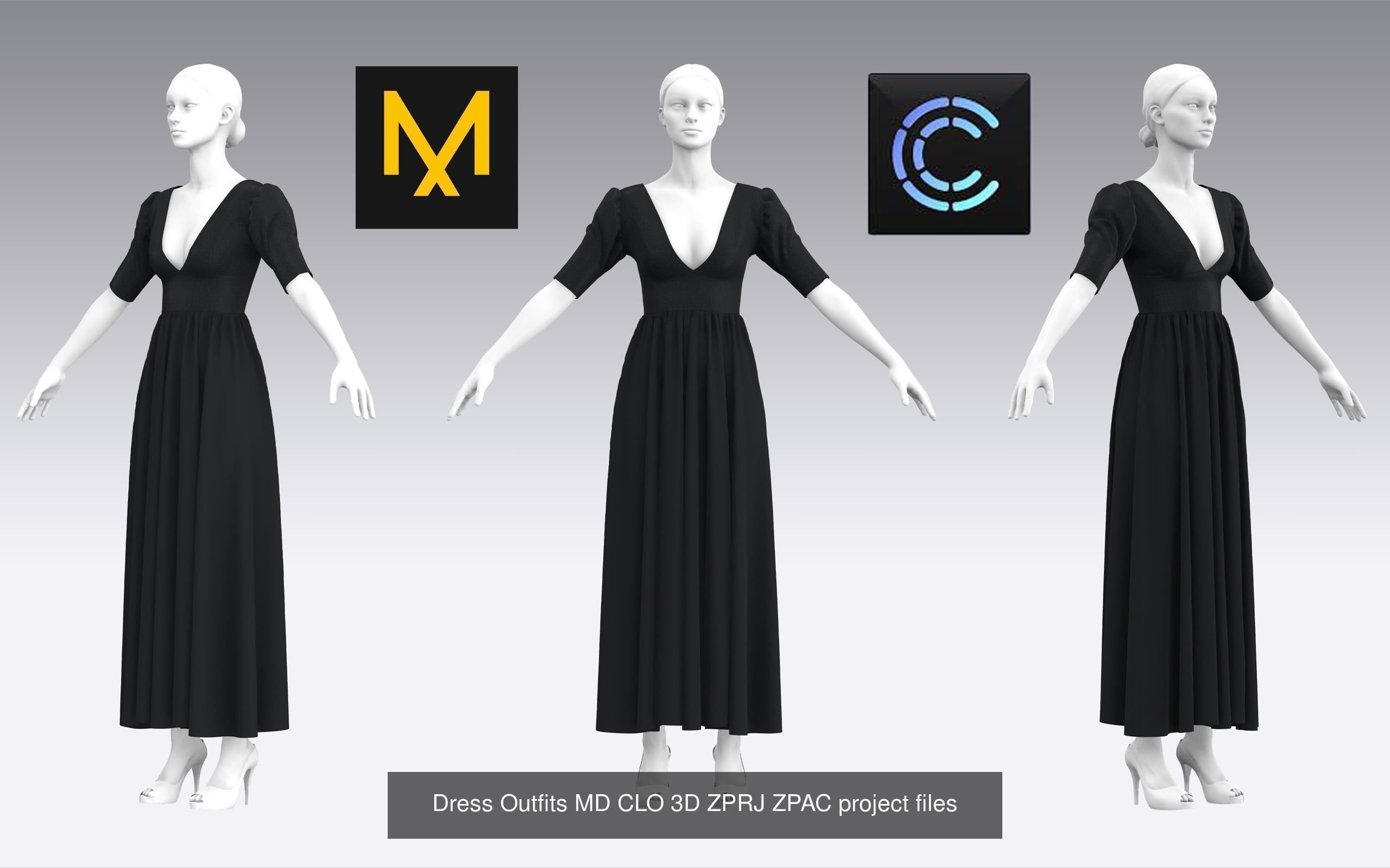 10 Dress Outfits MD CLO 3D ZPRJ ZPAC project files 3D model 3D Model Collection_21