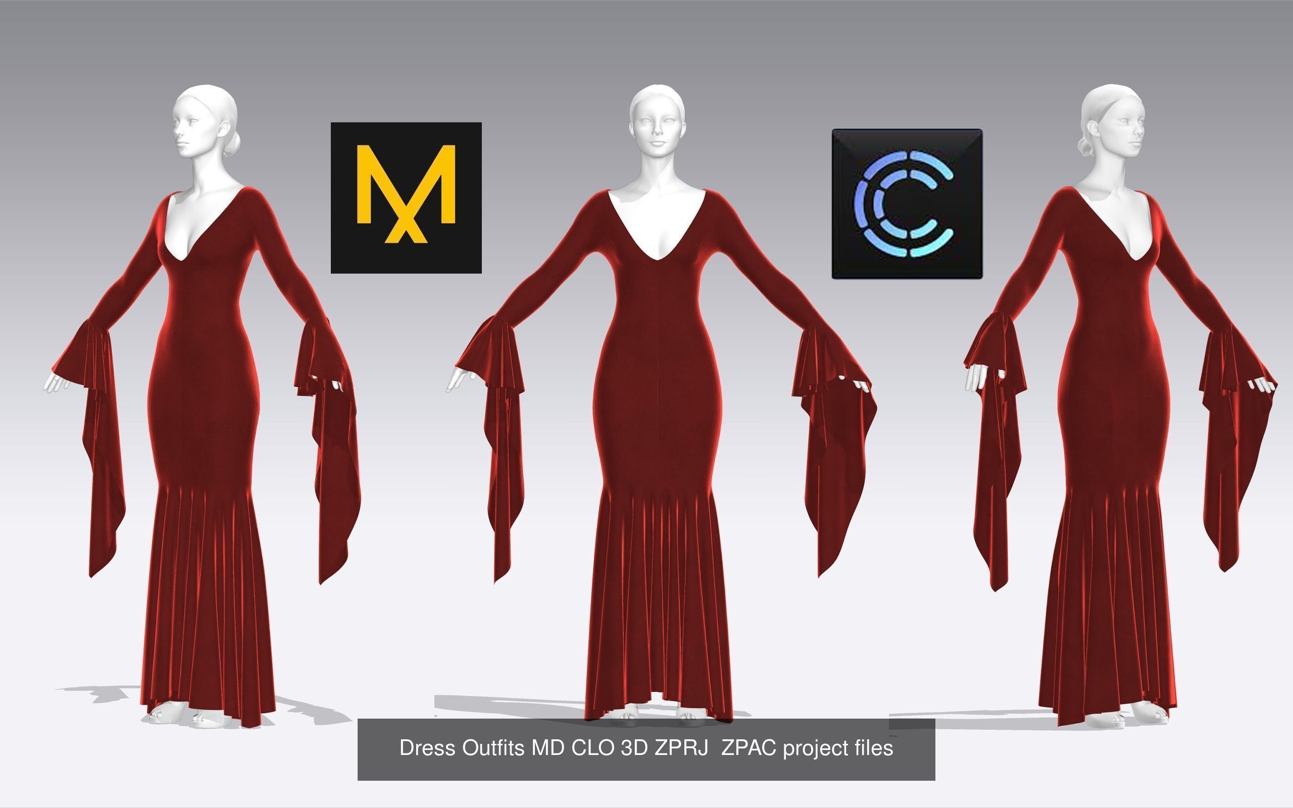 10 Dress Outfits MD CLO 3D ZPRJ ZPAC project files 3D model 3D Model Collection_14