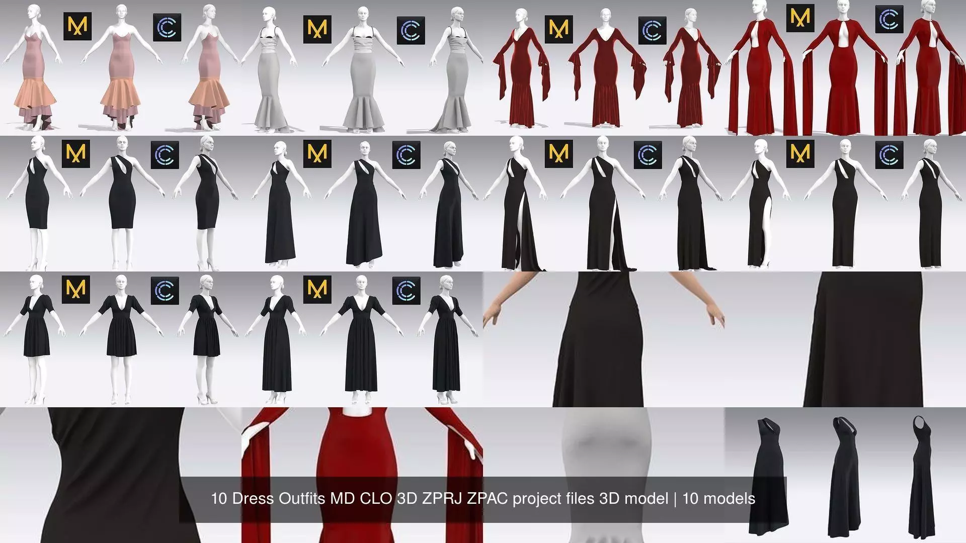 10 Dress Outfits MD CLO 3D ZPRJ ZPAC project files 3D model 3D Model Collection_11