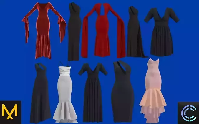 10 Dress Outfits MD CLO 3D ZPRJ ZPAC project files 3D model 3D Model Collection