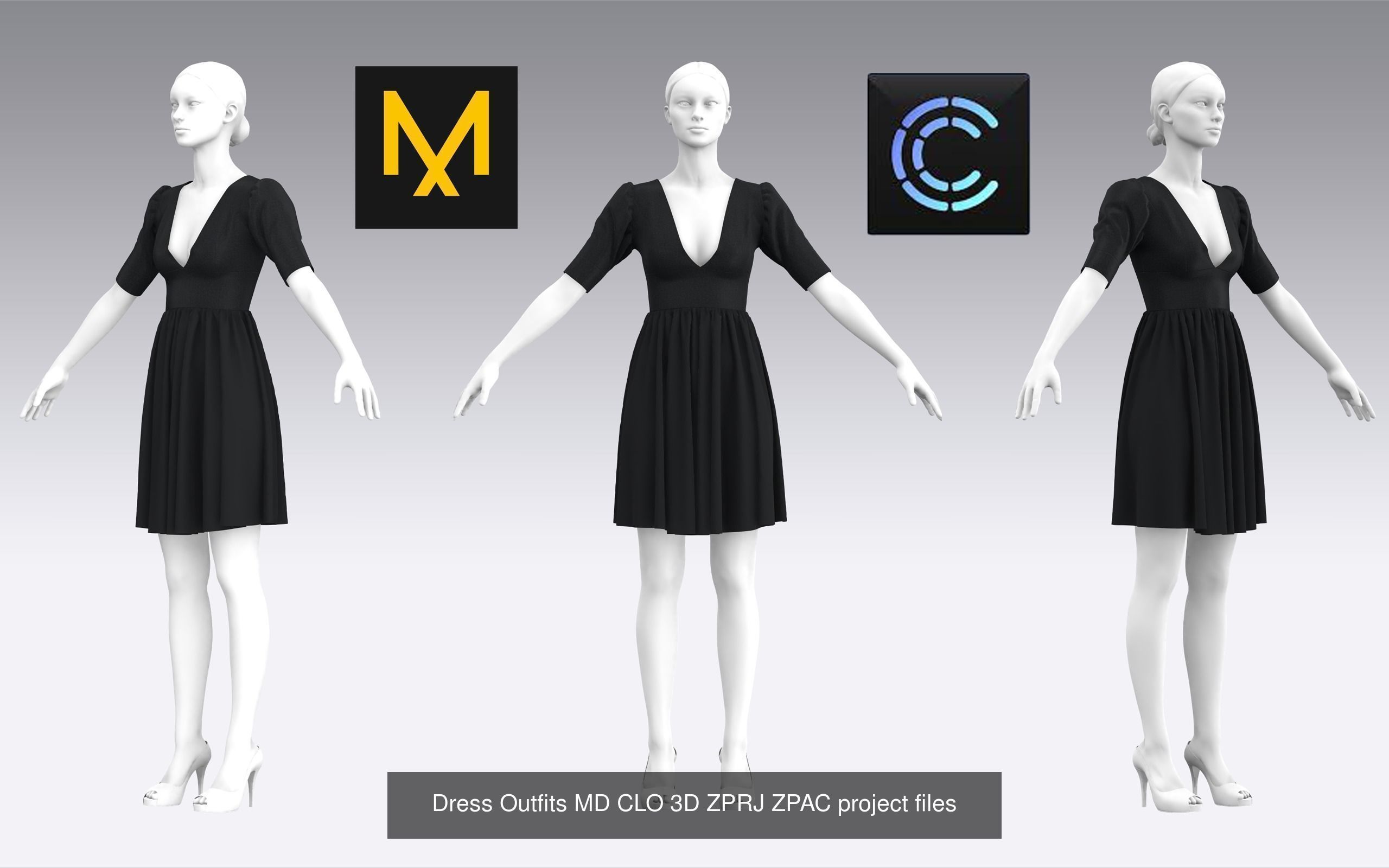10 Dress Outfits MD CLO 3D ZPRJ ZPAC project files 3D model 3D Model Collection_20