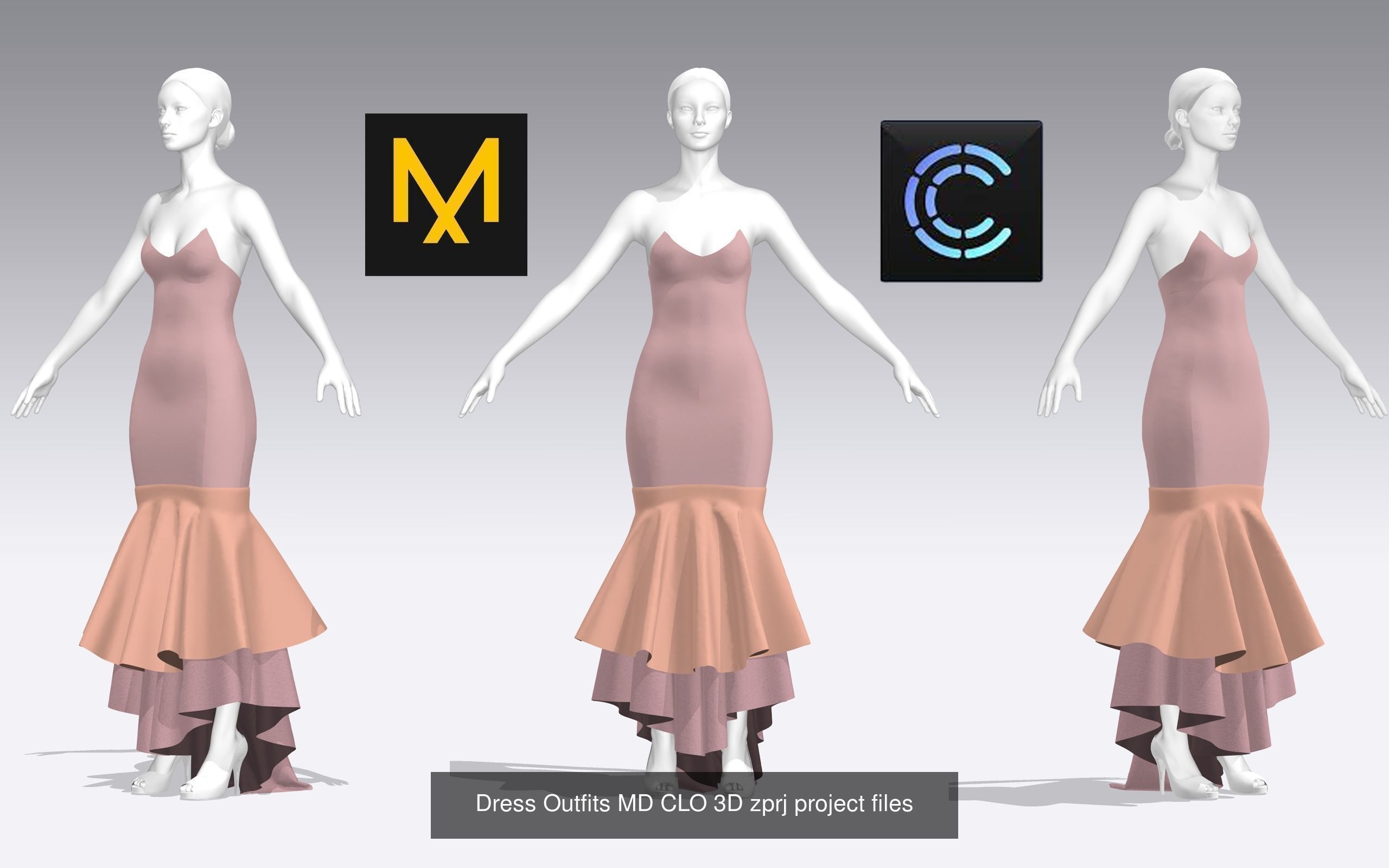 10 Dress Outfits MD CLO 3D ZPRJ ZPAC project files 3D model 3D Model Collection_12