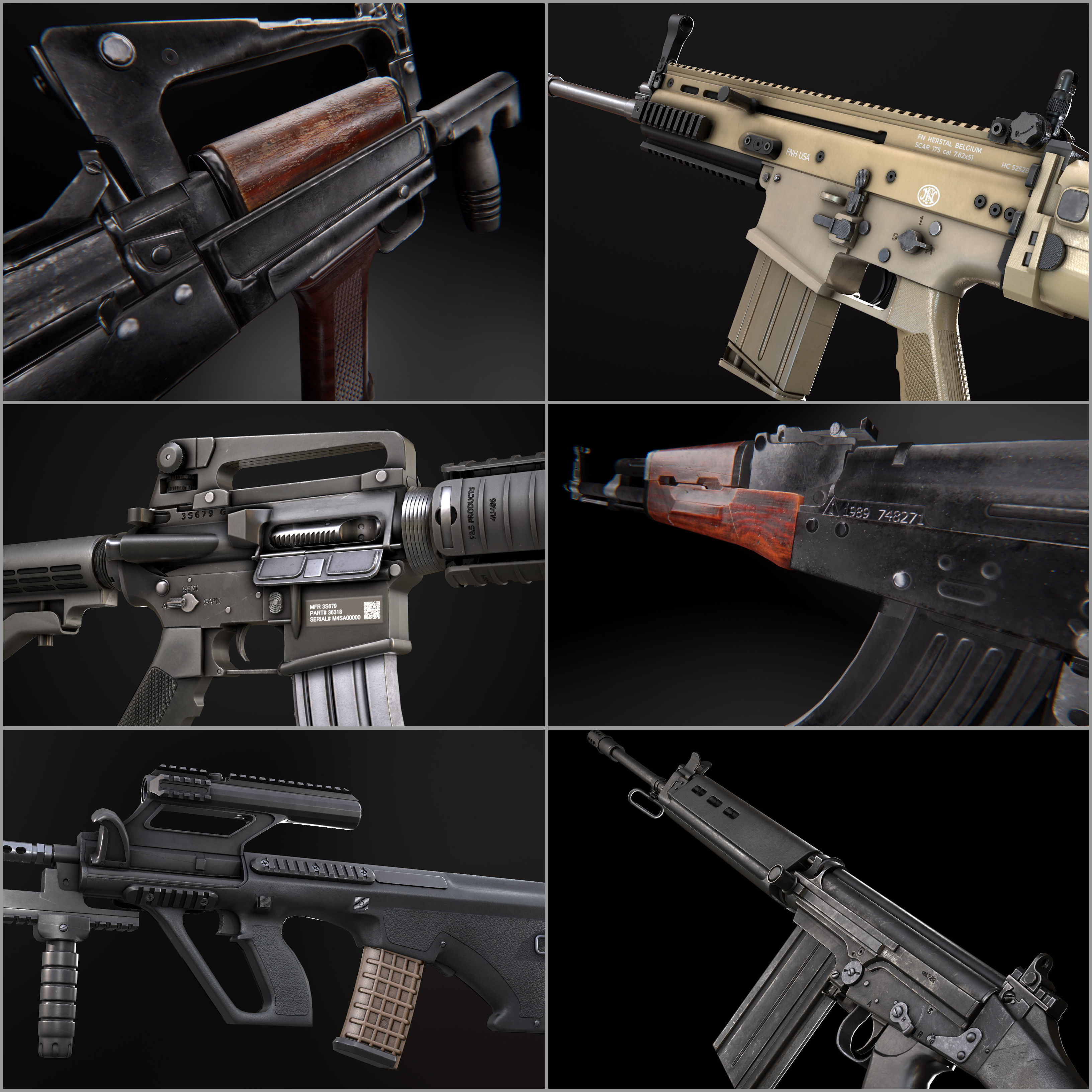 Modern AAA Mega all in one 30 weapons pack Game-Ready PBR Low-poly 3D model_2